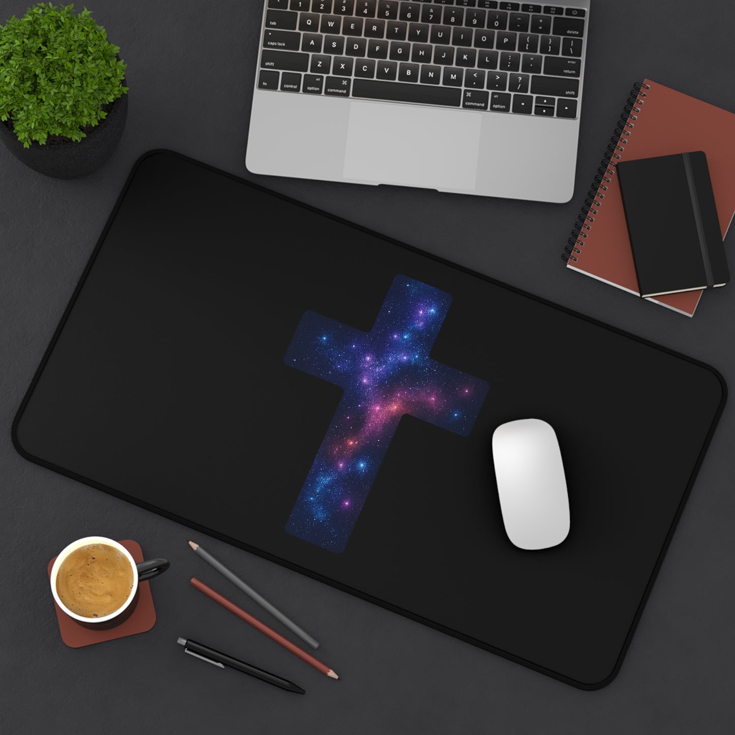 Galactic Desk Mat/Mouse Pad Cross Decor Christian Mouse Pad Spiritual Accessory Religious Desk Mat Gift for Believer