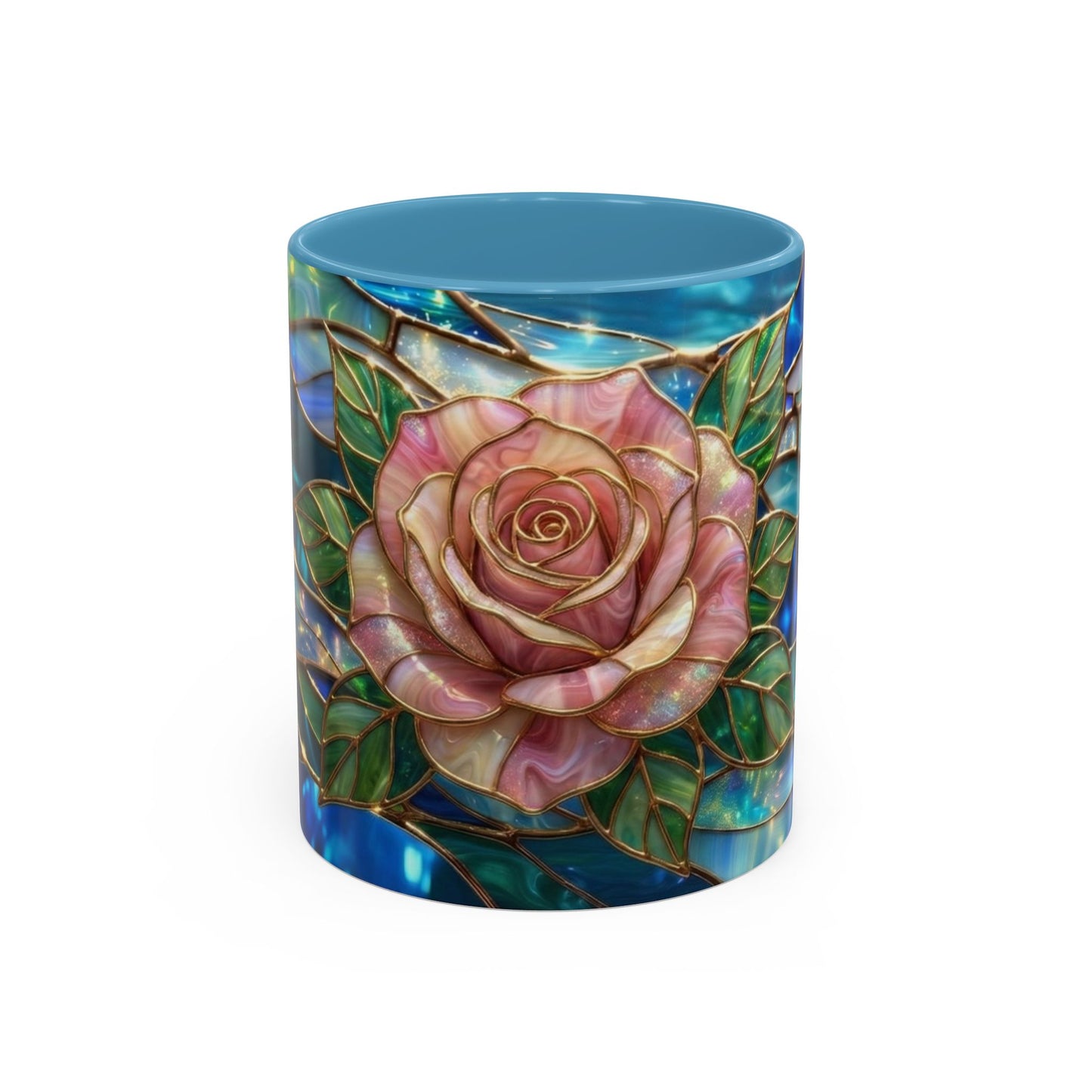 Stained Glass Rose Mug, Pink Flower Coffee Cup, Fantasy Floral Tea Cup, Magical Garden Gift, Galaxy Rose Art, Botanical Lover Present