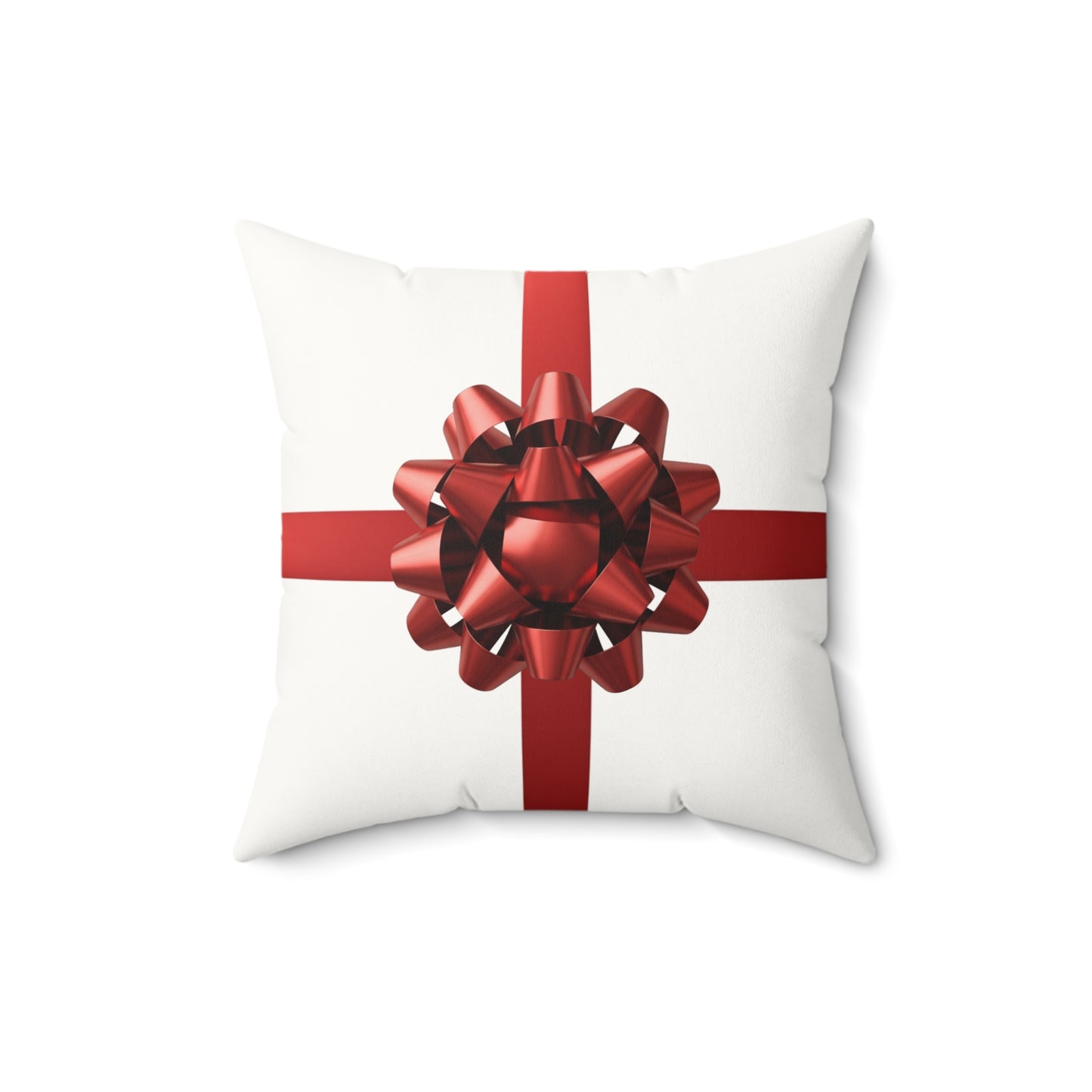 Holiday Gift Bow Throw Pillow, Christmas Present Inspired Cushion, Festive Red Ribbon Pillow, Holiday Home Decor, Winter Sofa Accent
