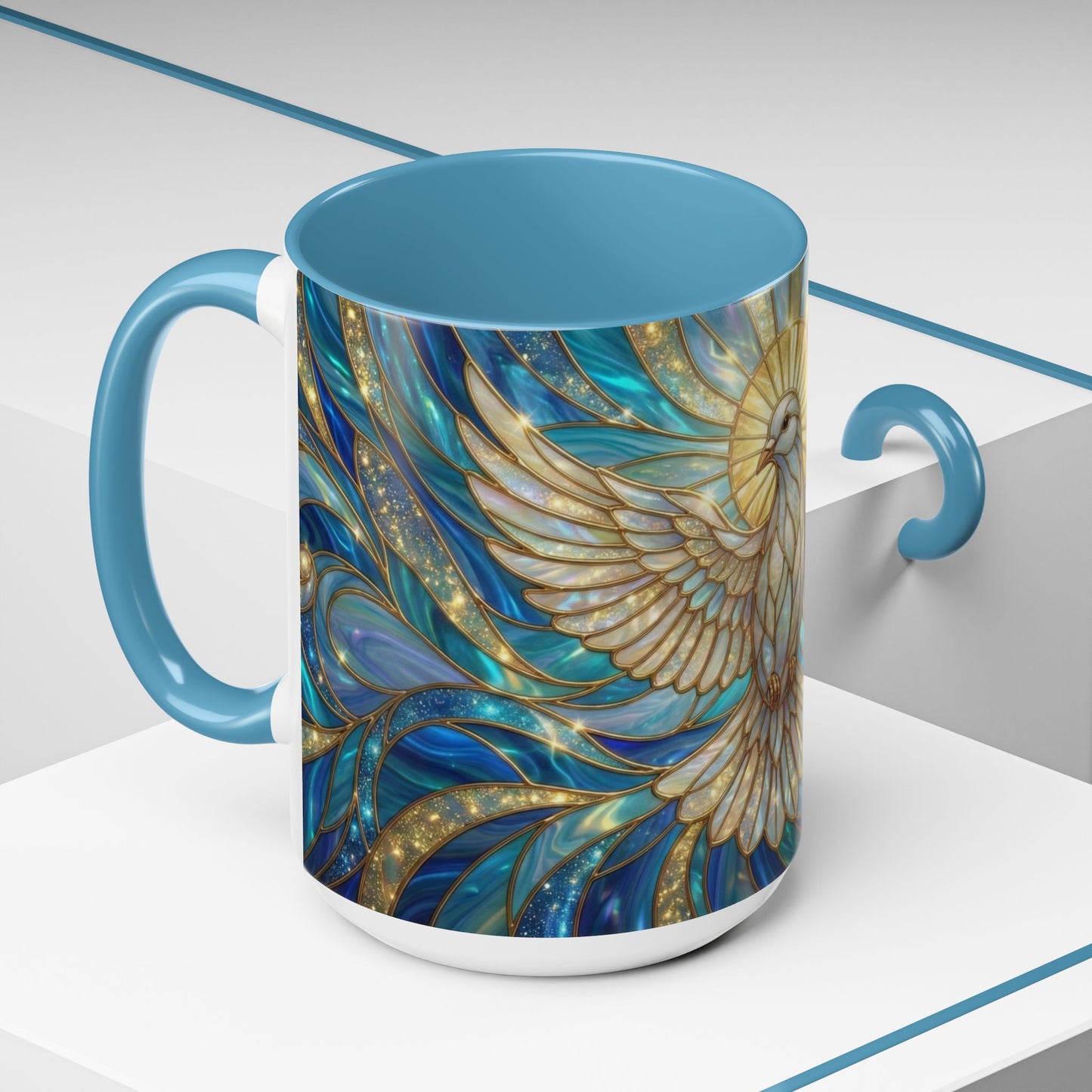 Stained Glass Dove Mug, Peace Dove Coffee Mug, Holy Spirit Dove Cup, Christian Gift Mug, Spiritual Art Mug, Faith Inspired Coffee Cup