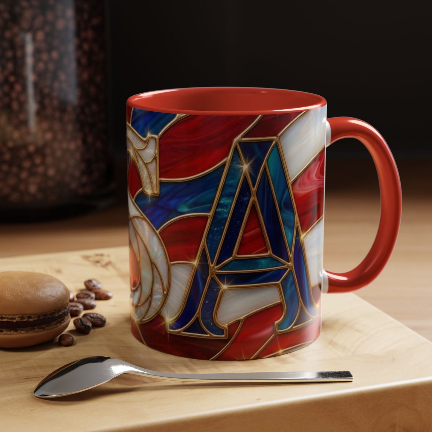 USA Patriotic Coffee Mug, Stained Glass USA Mug, Red White Blue Ceramic Mug, American Flag Style Mug, 11oz 15oz Mug
