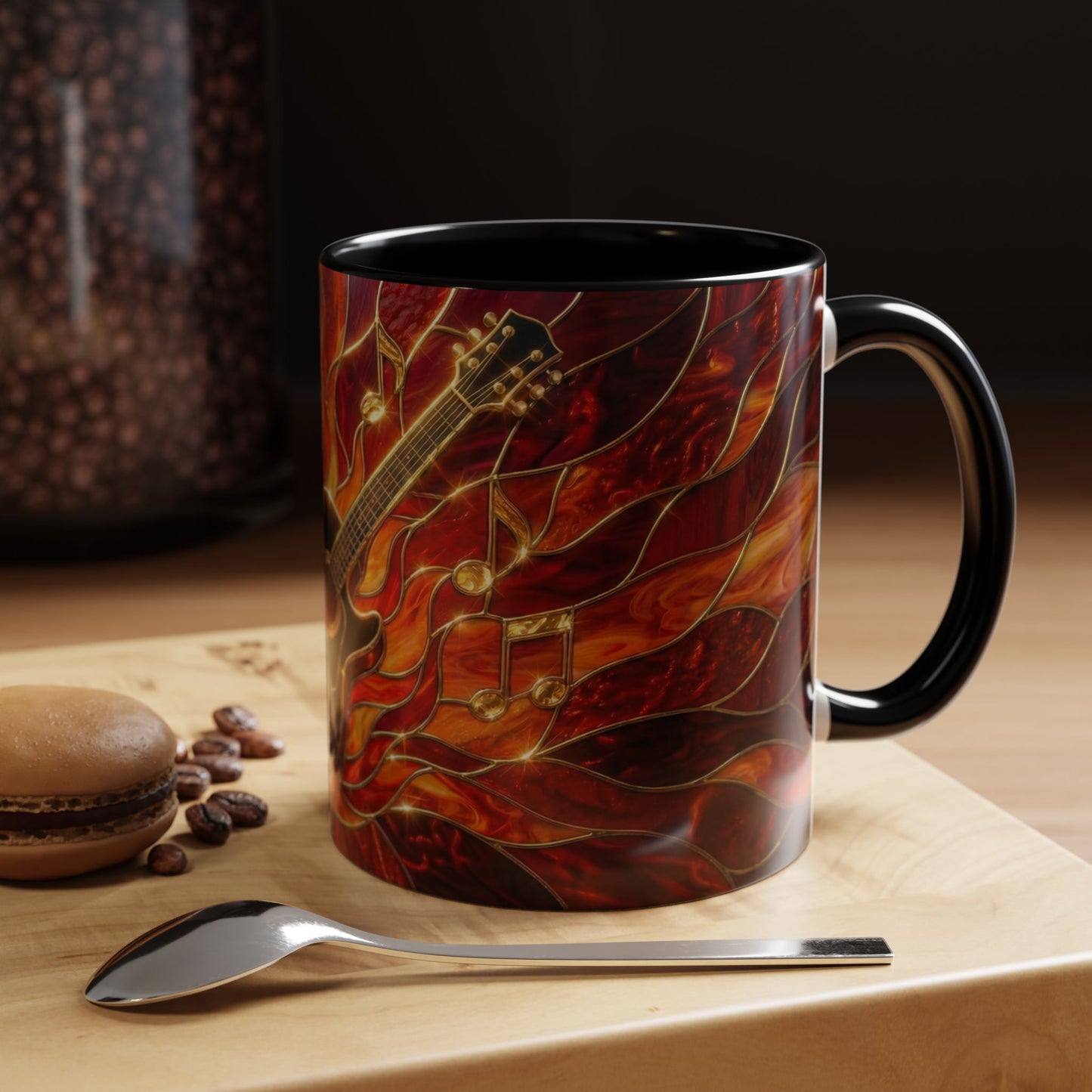 Stained Glass Guitar Mug, Fire Guitar Coffee Mug, Music Lover Gift Mug, Rock Guitar Art Cup, Musician Gift Mug, Guitar Lover Cup