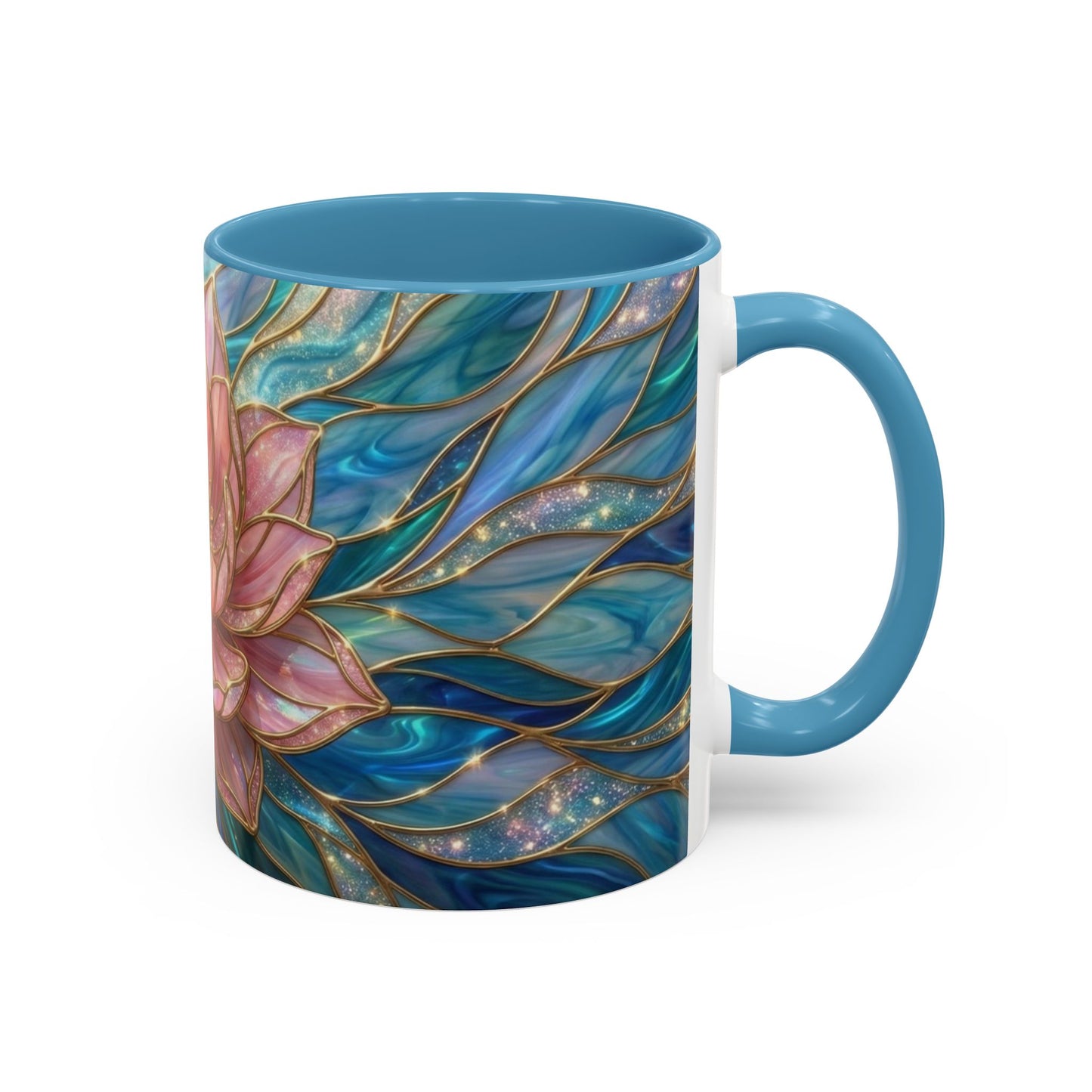 Pink Lotus Flower Mug, Stained Glass Style Coffee Cup, Spiritual Zen Gift For Women, Yoga Lover Tea Mug, Meditation Boho Floral Drinkware