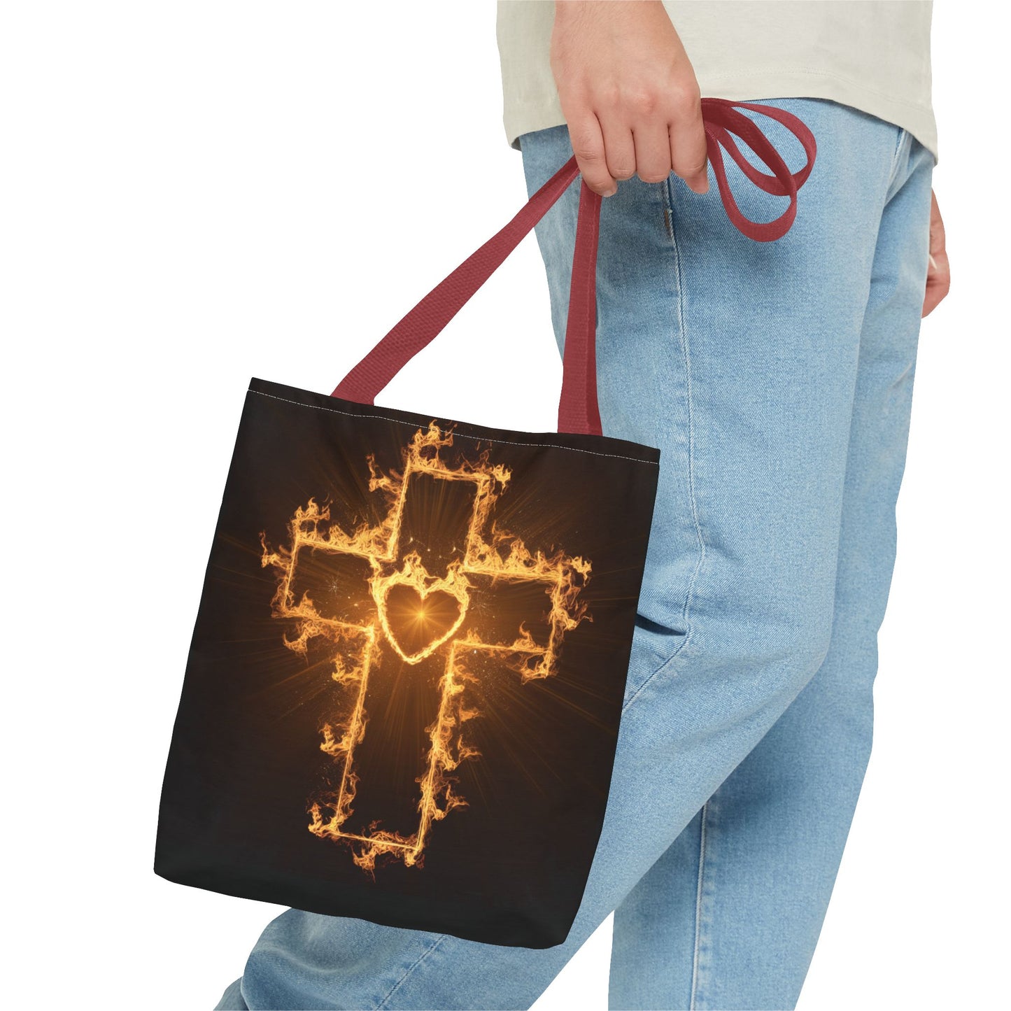 Stylish Flame Cross Tote Bag - Faith-Inspired Fashion
