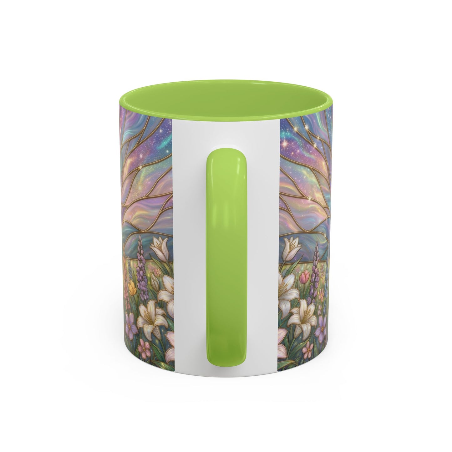 Stained Glass Cross Mug, Easter Lily Coffee Cup, Christian Religious Gift, Pastel Floral Faith Mug, Spring Believer Cup, Baptism Present