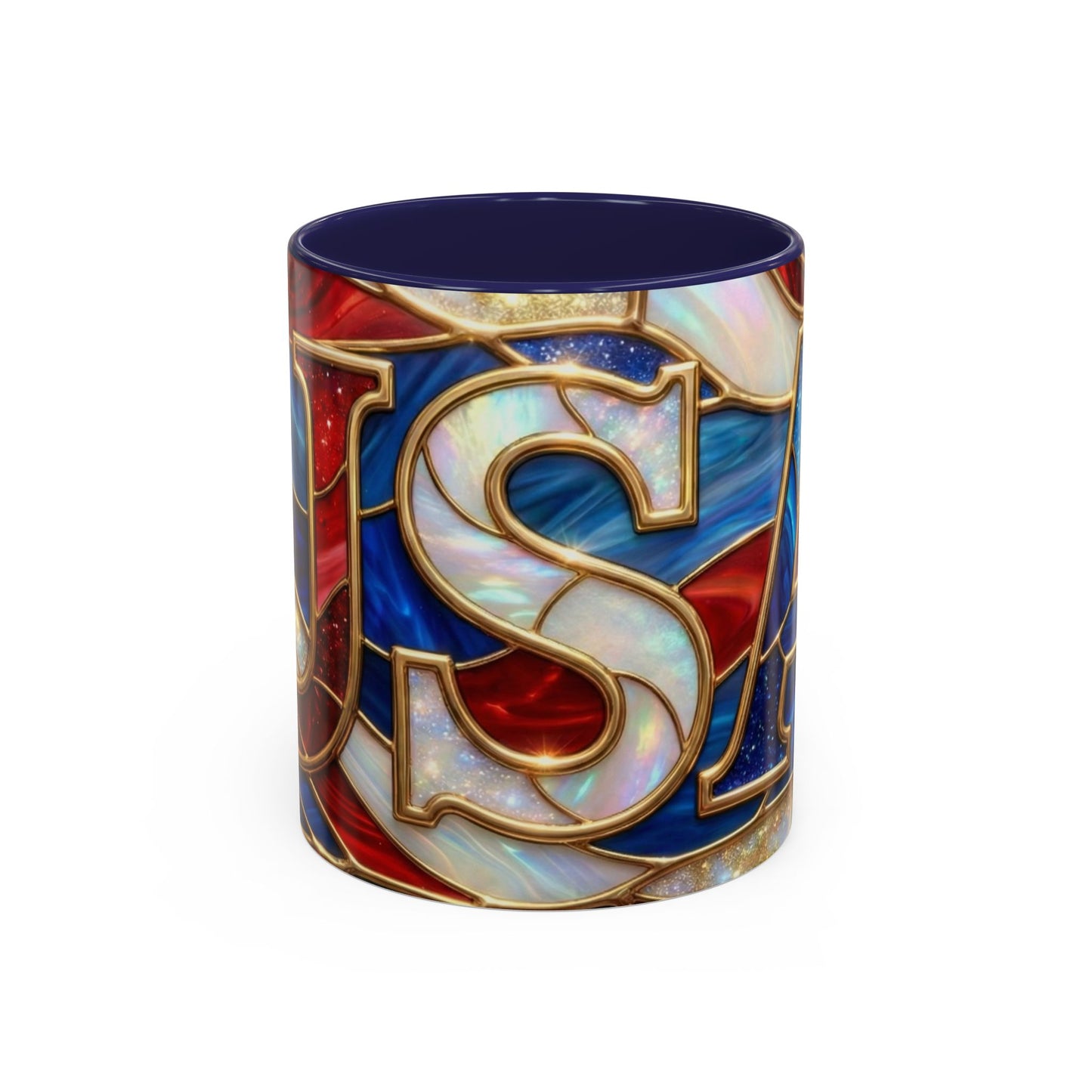 USA Patriotic Coffee Mug, Stained Glass USA Mug, Red White Blue Ceramic Mug, American Flag Style Mug, 11oz 15oz Mug