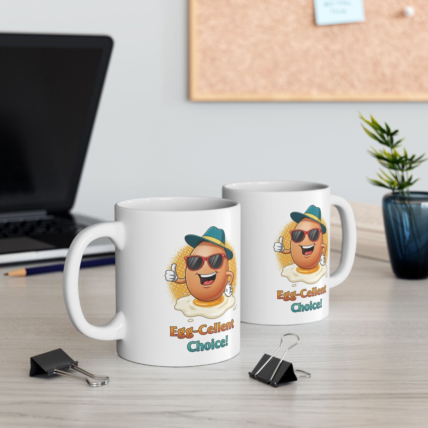 Egg-Cellent Choice! Funny Cartoon Egg Mug with Sunglasses & Hat – Cute Breakfast Ceramic Coffee Cup – Punny Gift for Egg Lovers