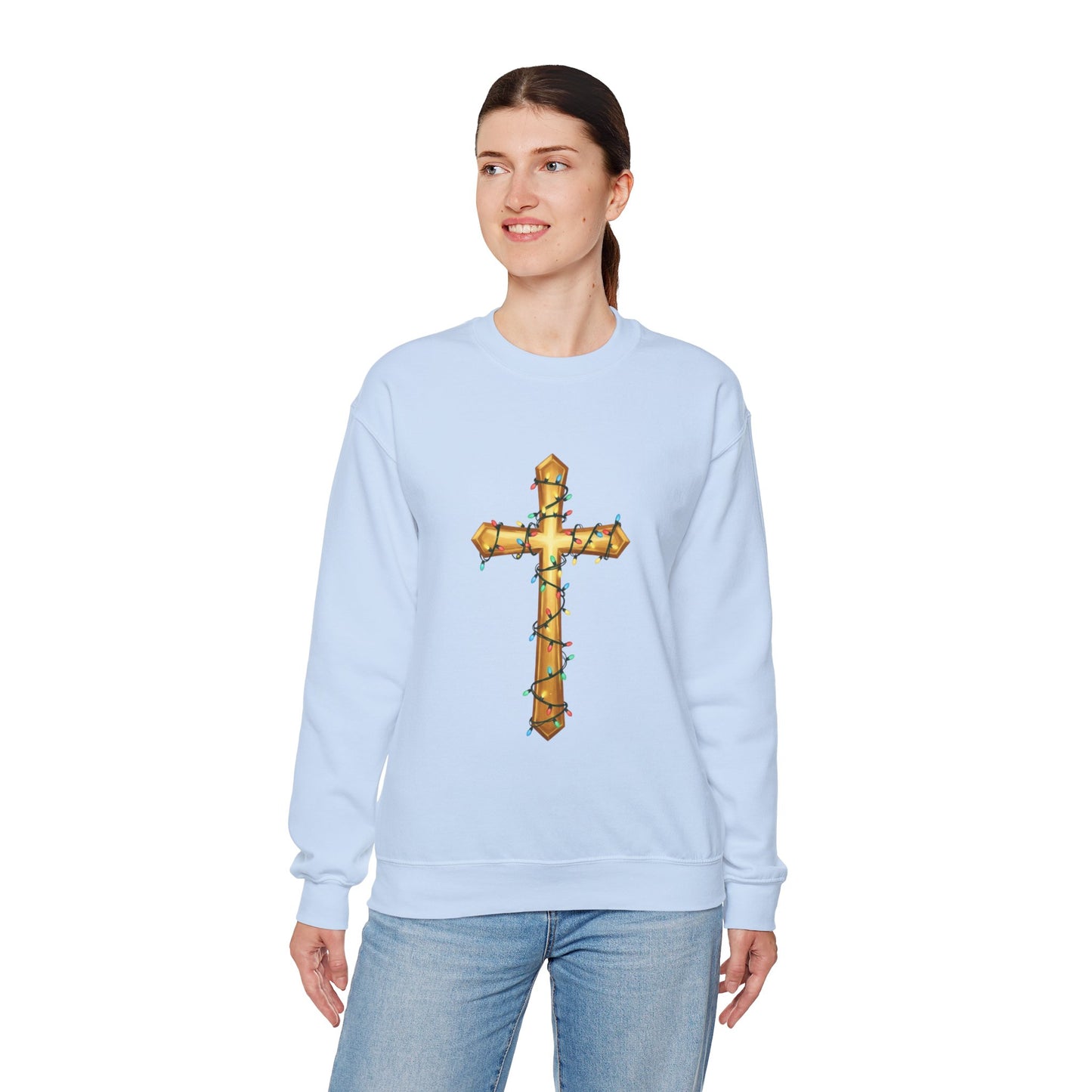 Christmas Cross Lights Sweatshirt, Christian Christmas Sweatshirt, Religious Holiday Cross Sweater, Jesus Christmas Gift, Faith
