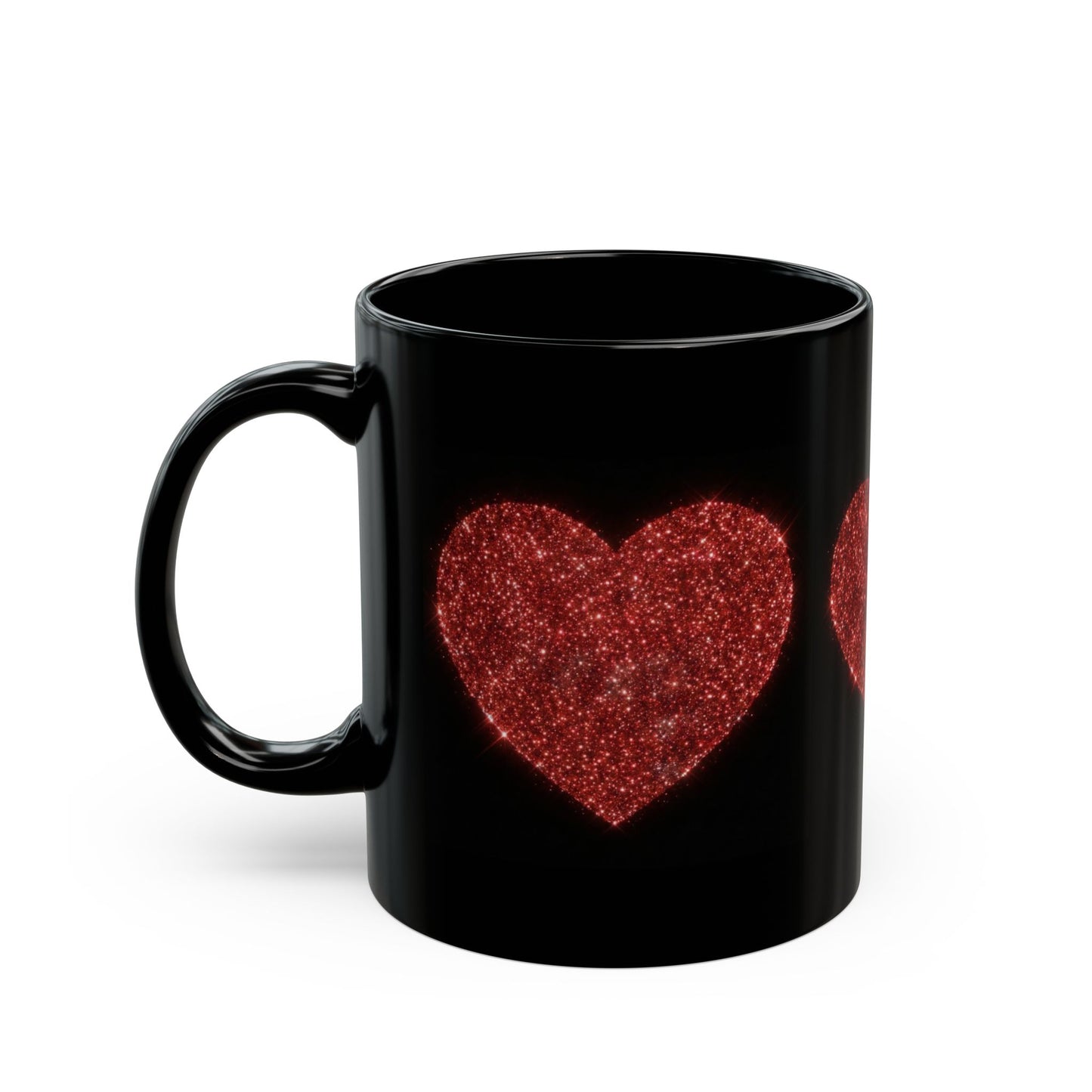 Glitter Heart Mug, Red Sparkle Heart Coffee Cup, Black Valentine Mug, Love Gift For Her Him, Romantic Coffee Mug