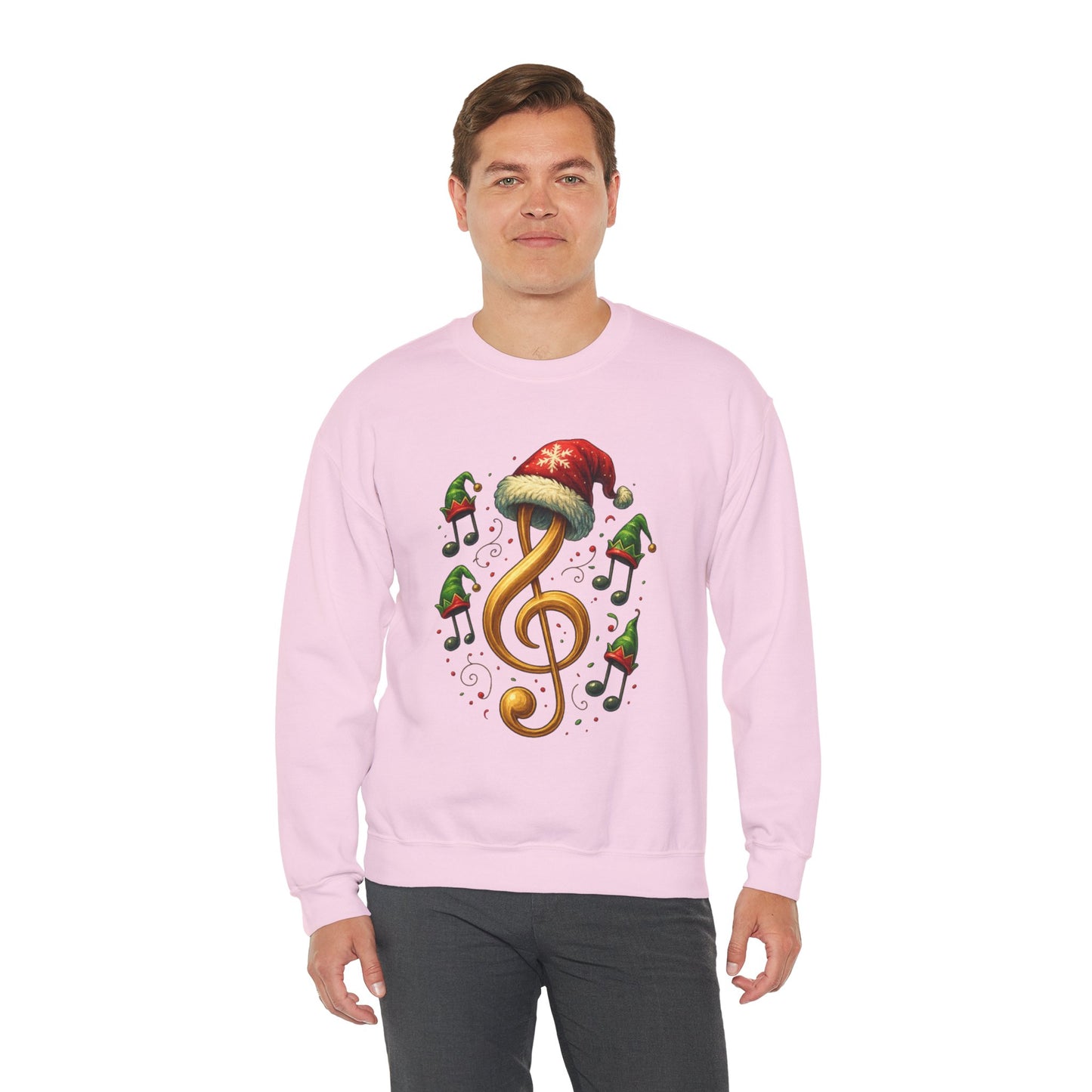 Christmas Music Note Sweatshirt, Holiday Treble Clef Sweater With Santa Hat, Festive Music Lover Gift, Cozy Winter Crewneck Unisex Top