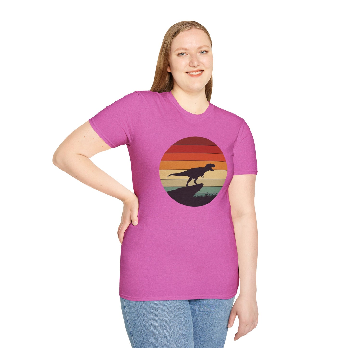 Retro T-Rex Dinosaur Shirt for Men Women - Vintage Sunset Graphic Tee - Unisex Jurassic Gift Idea Funny Casual Dino T-Shirt