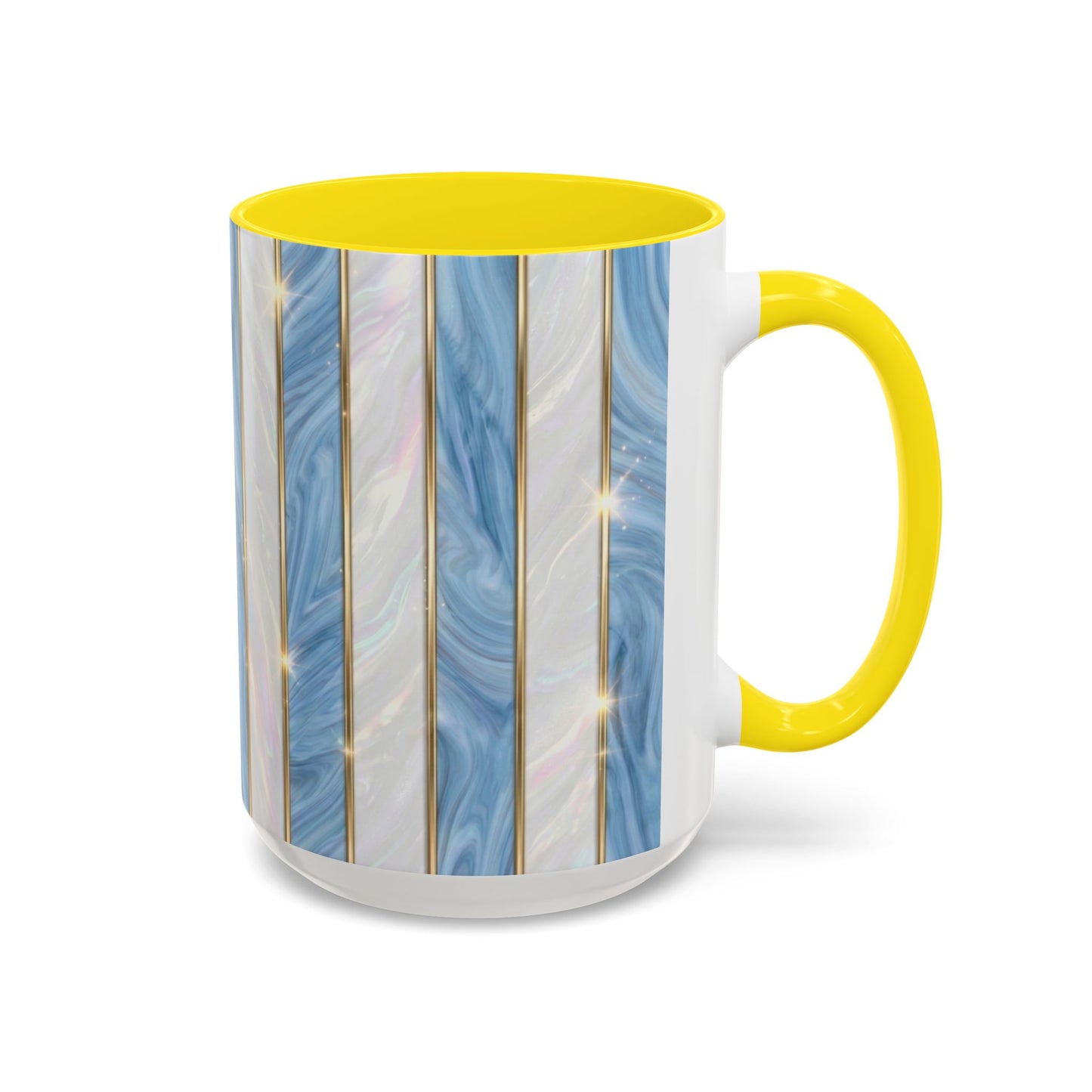 Faux Stained Glass Mug, Blue Pearlescent Coffee Cup, Art Deco Stained Glass Decor, Elegant Gold Stripe Teacup, Unique Art Gift For Her
