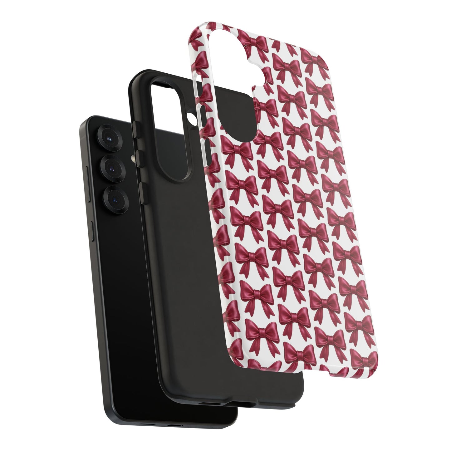 Coquette Samsung Case - Burgundy Bow Pattern Phone Cover, Girly Soft Aesthetic Gift, Cute Galaxy Case for Her