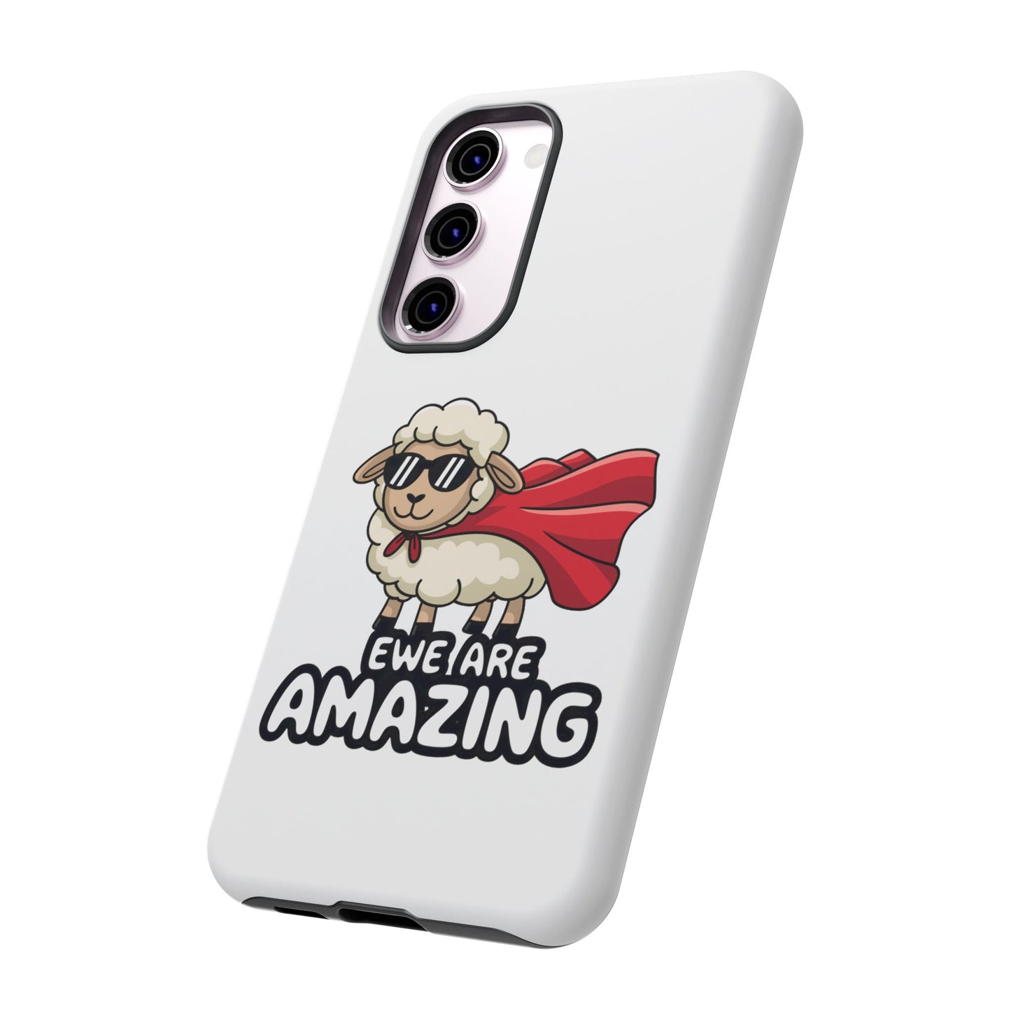 Funny Samsung Case - Cute Sheep Phone Cover - "Ewe Are Amazing" Gift for Her or Him - Animal Pun Superhero Case - Samsung Case