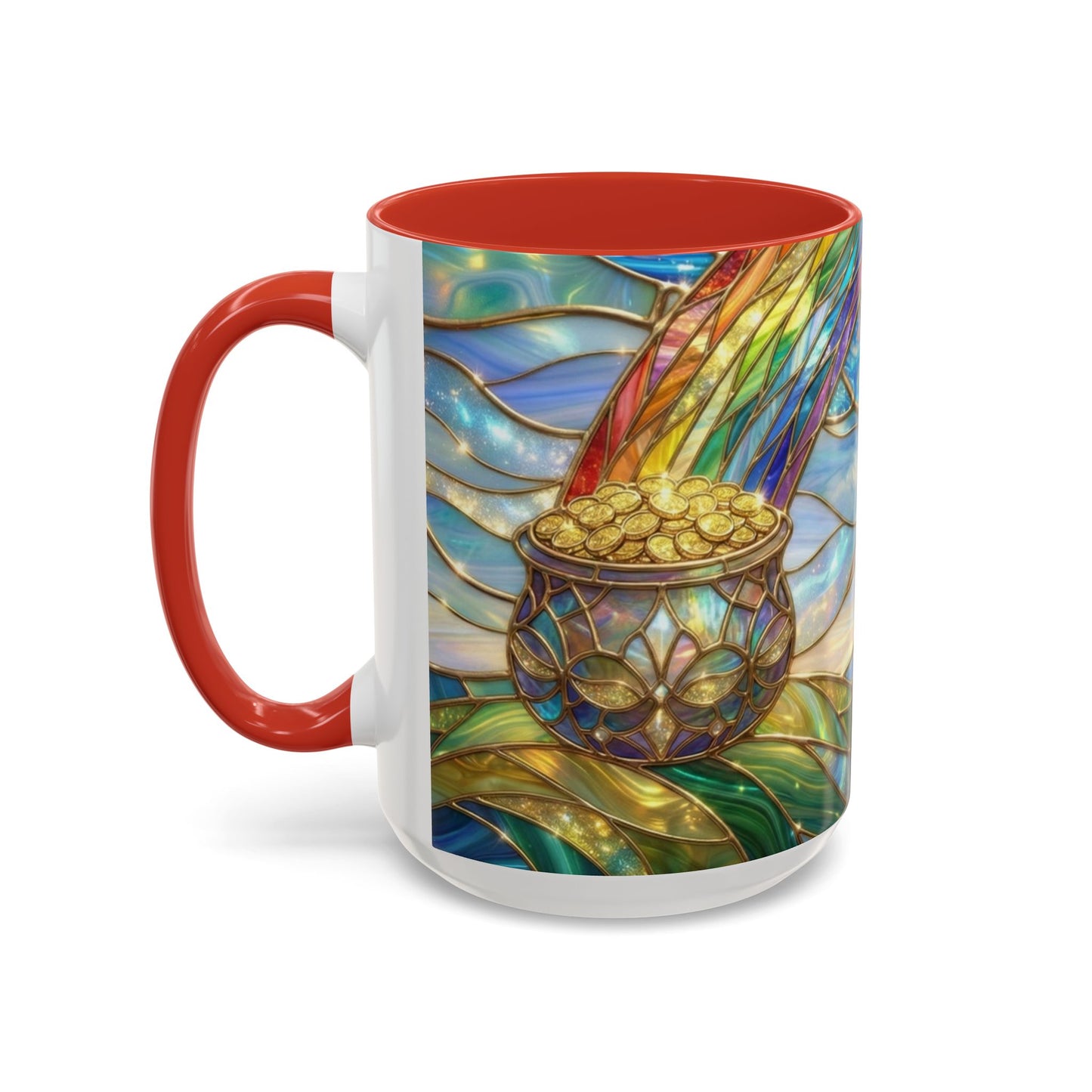 Stained Glass Rainbow Mug, Pot Of Gold Coffee Cup, St Patricks Day Gift, Magical Fantasy Tea Cup, Lucky Irish Leprechaun, Colorful Art