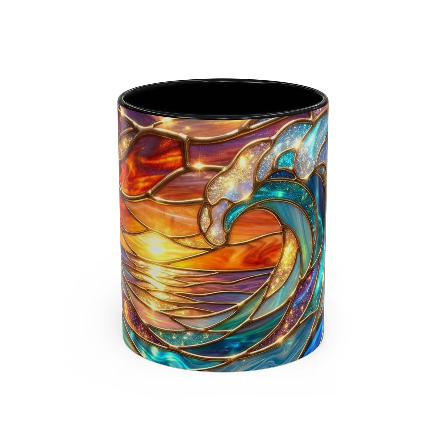 Stained Glass Wave Mug, Cosmic Ocean Coffee Cup, Celestial Sunrise Tea Mug, Surfer Beach Decor Gift, Starry Sea Art, Ocean Lover Cup