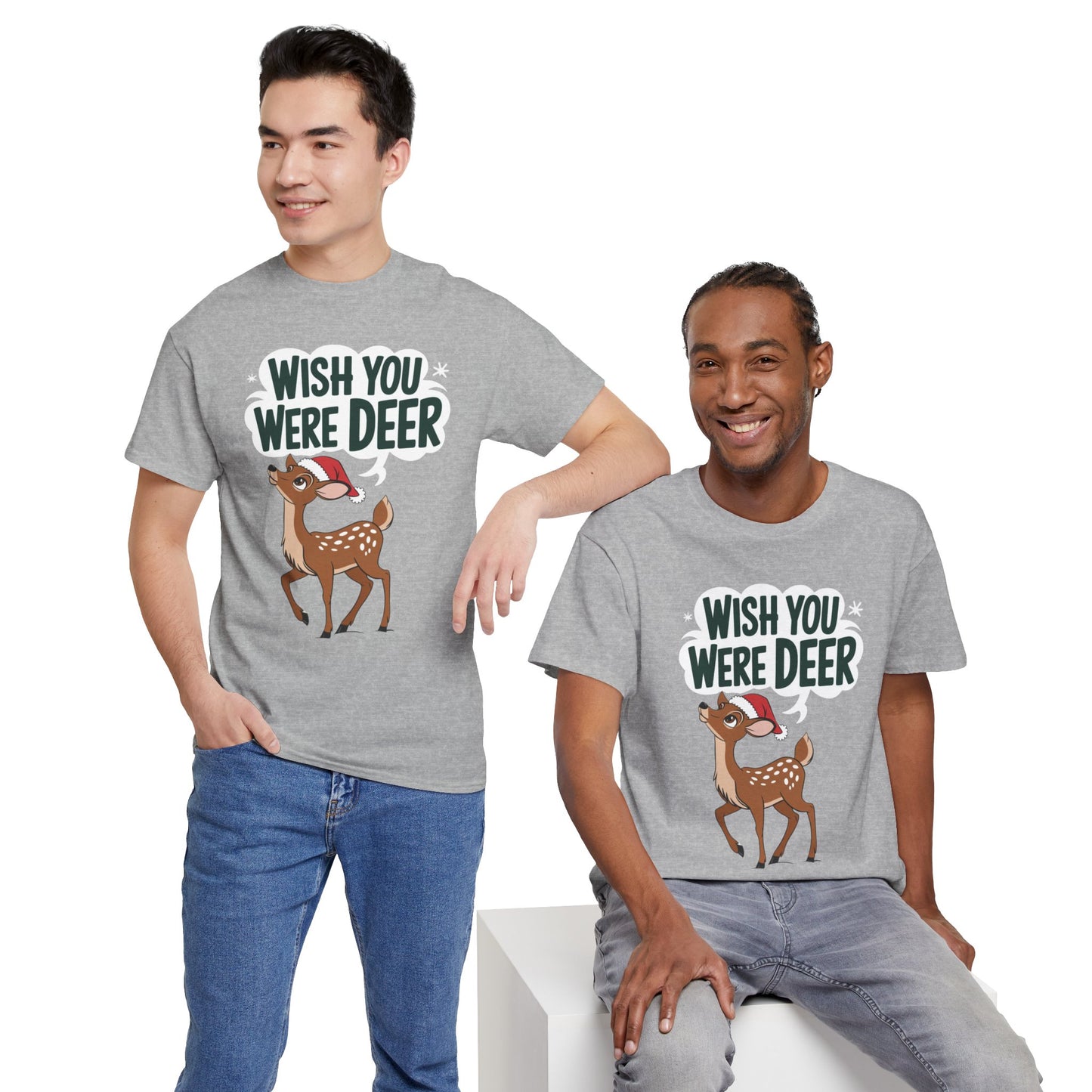 Wish You Were Deer Funny Christmas T-Shirt, Cute Reindeer Holiday Tee, Pun Christmas Shirt, Festive Santa Hat Deer Graphic Tee Gift