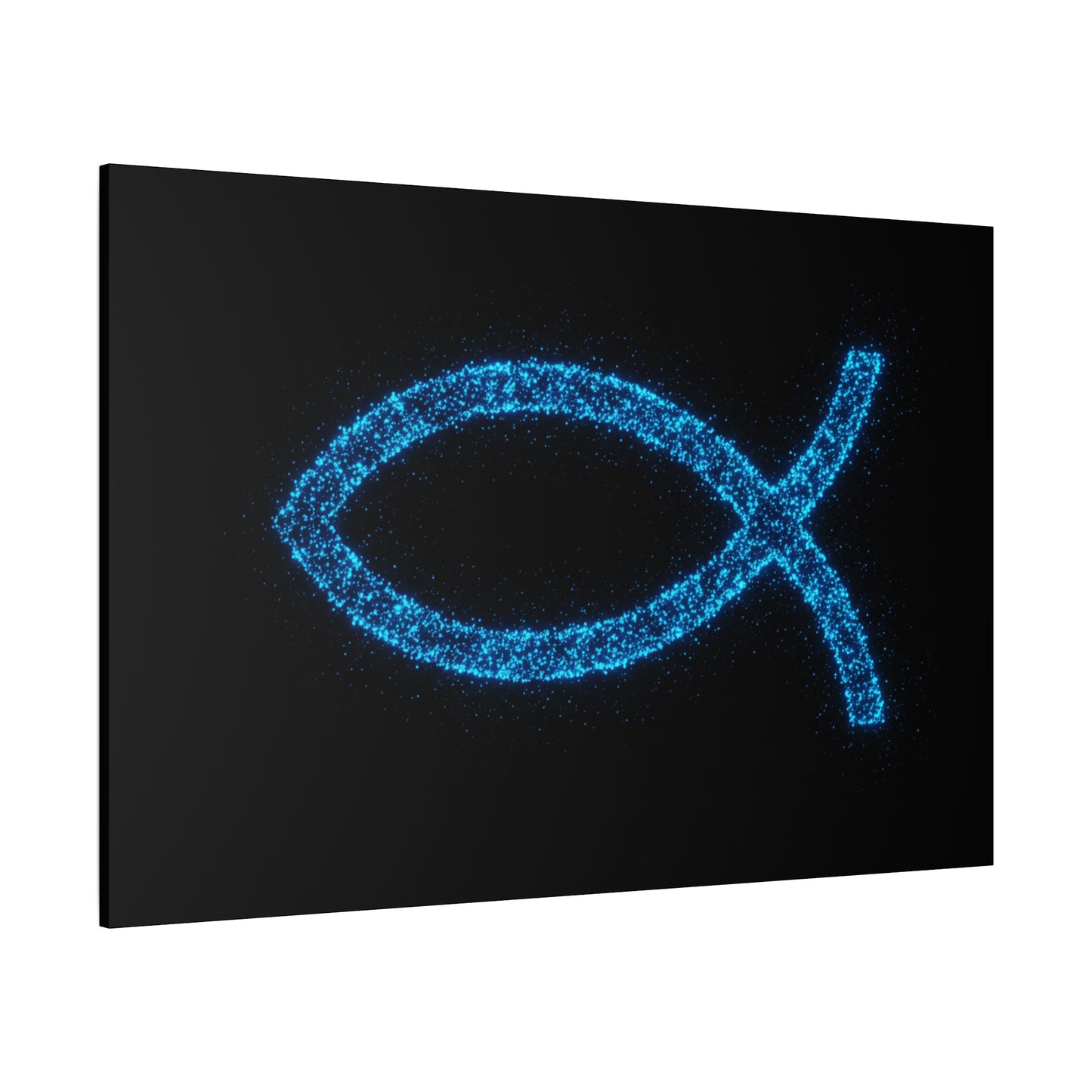 Blue Glitter Fish Symbol Matte Canvas Wall Art