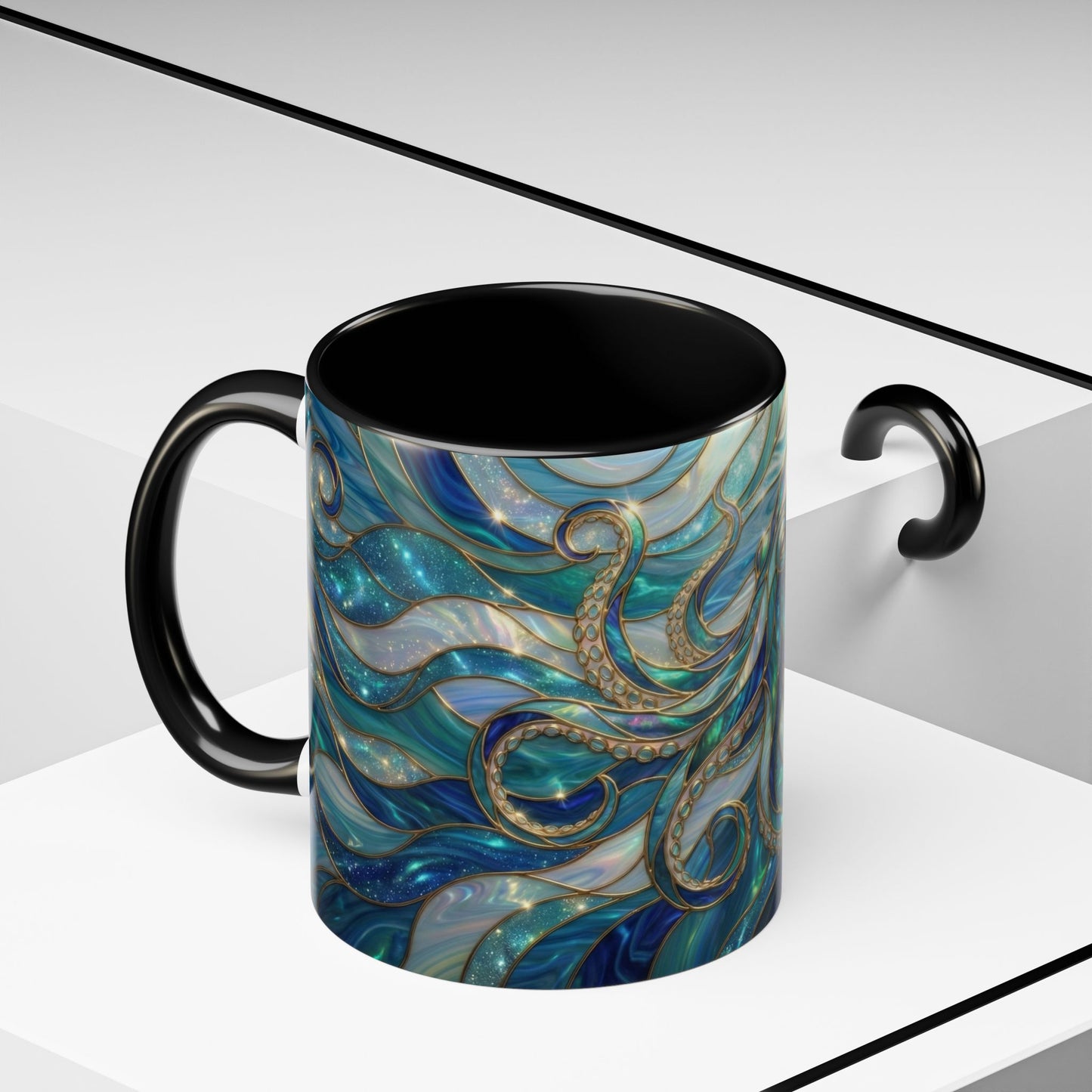 Stained Glass Octopus Mug, Octopus Coffee Mug, Ocean Art Mug, Nautical Decor Cup, Sea Creature Mug, Octopus Lover Gift