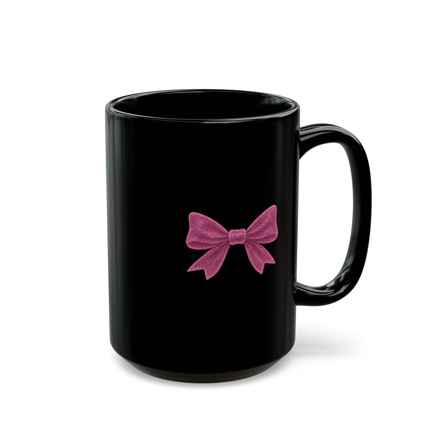 Black Mug with Pink Bow – Aesthetic Coffee Mug for Women | Cute Girly Gift, Desk Accessory, Kawaii Style Cup for Coworkers & Friends