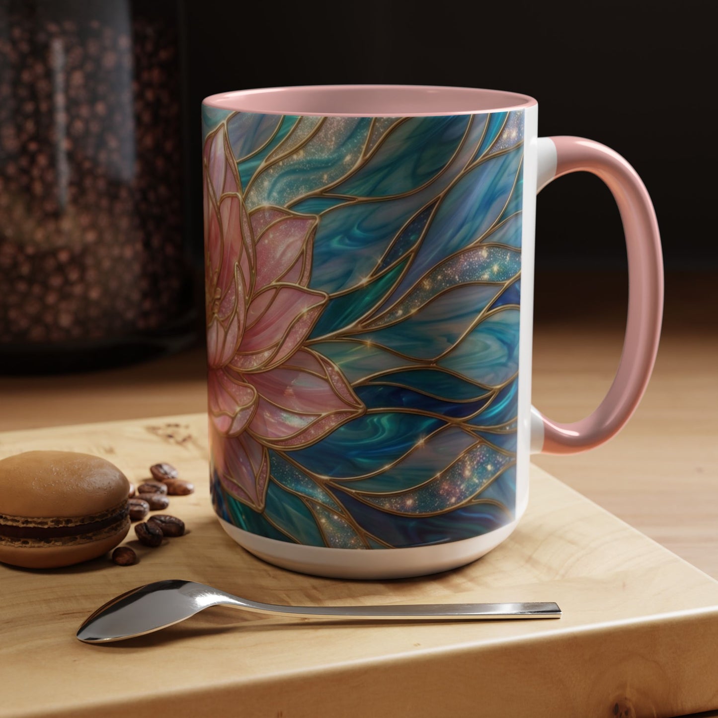 Pink Lotus Flower Mug, Stained Glass Style Coffee Cup, Spiritual Zen Gift For Women, Yoga Lover Tea Mug, Meditation Boho Floral Drinkware
