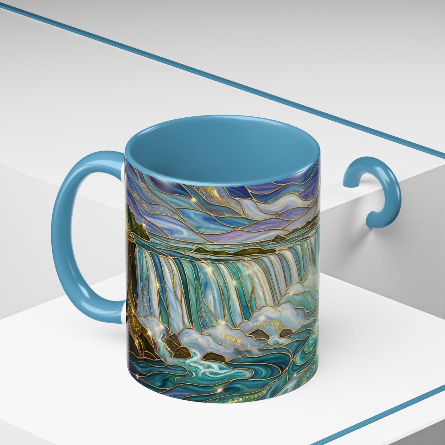 Faux Stained Glass Niagara Falls Mug, Waterfall Coffee Cup, Canada Souvenir Gift, Upstate New York Travel Memento, Nature Lover Tea Cup
