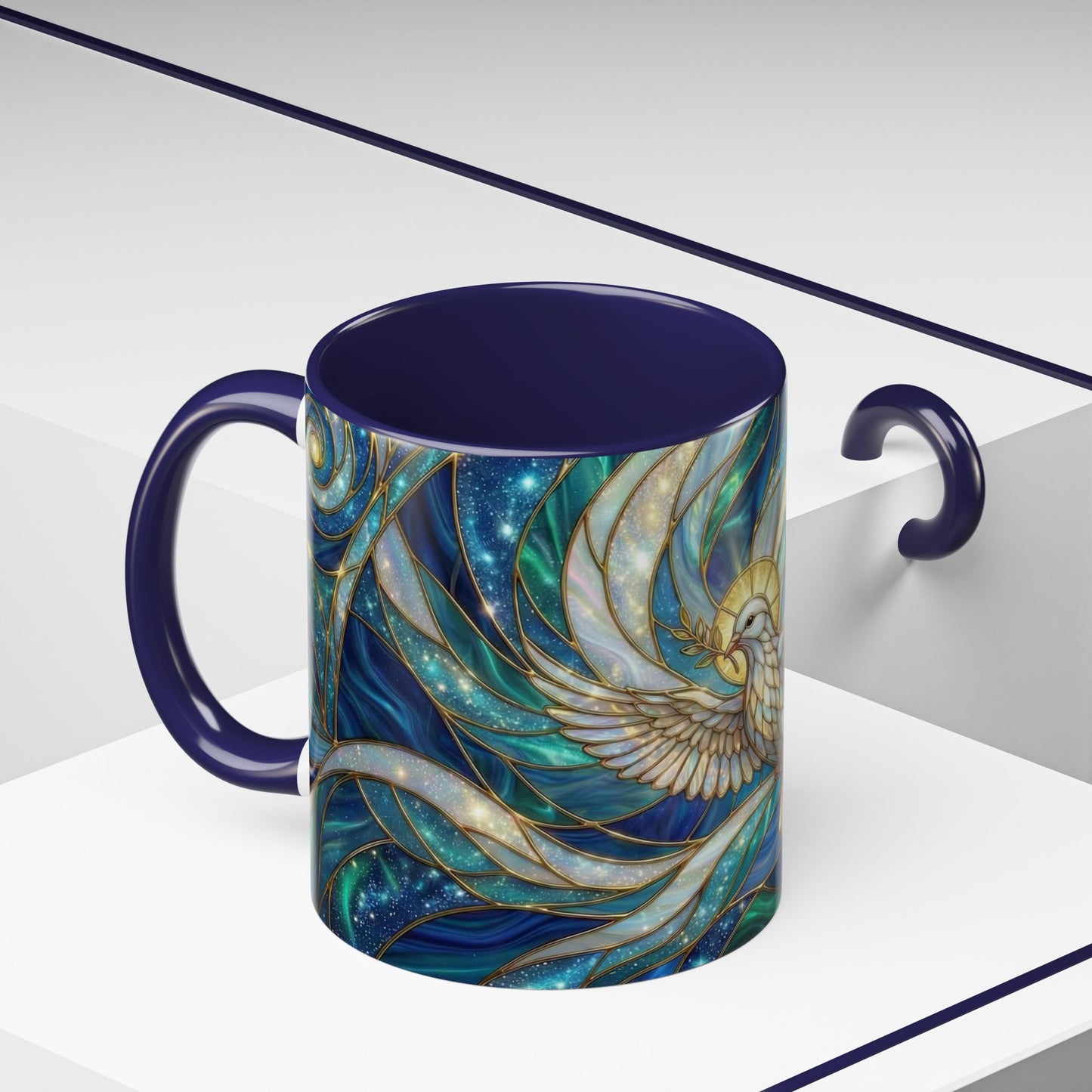 Stained Glass Dove Mug, Christian Coffee Cup, Religious Gift, Faith Art Mug, Holy Spirit Dove, Inspirational Christian Mug
