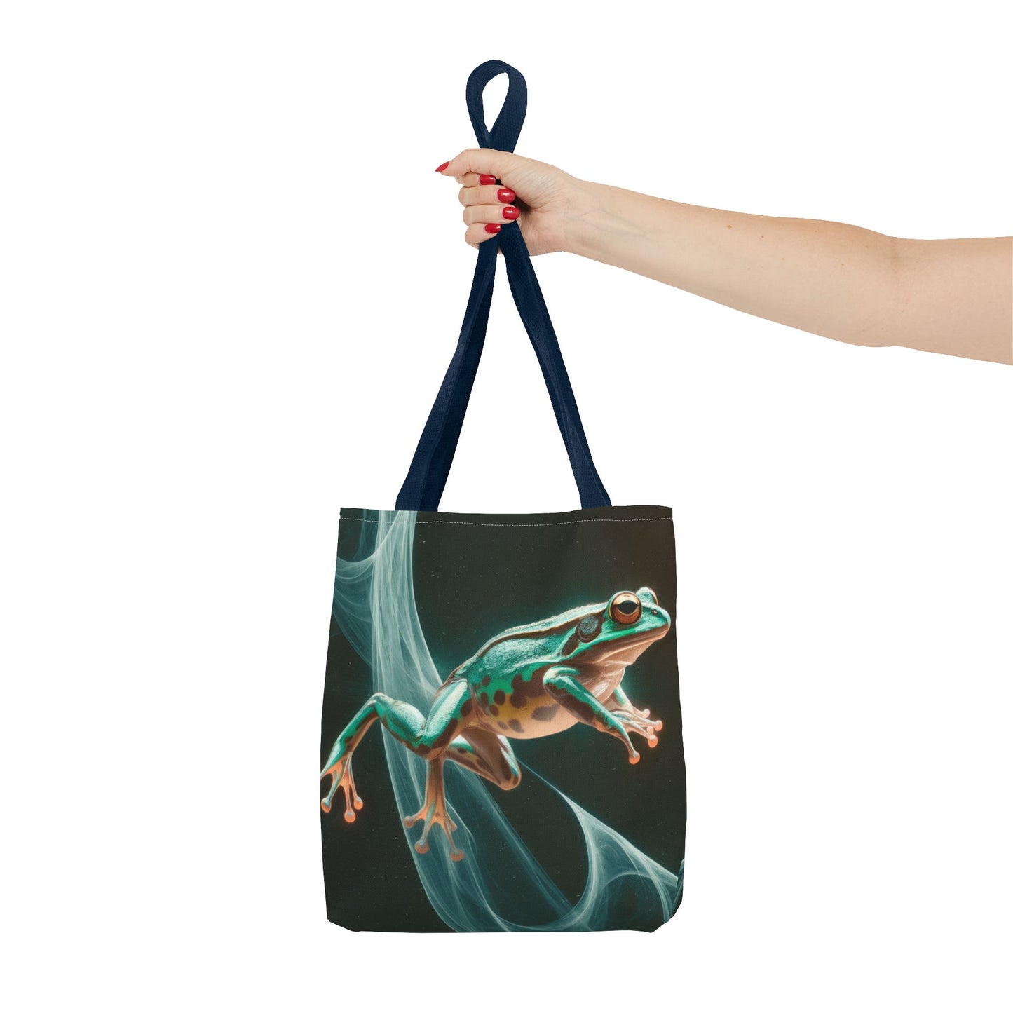 Frog in Motion Tote Bag, Nature-Inspired Green Frog Design Eco-Friendly Shoulder Bag, Artistic Reusable Tote For Everyday Use And Gifts
