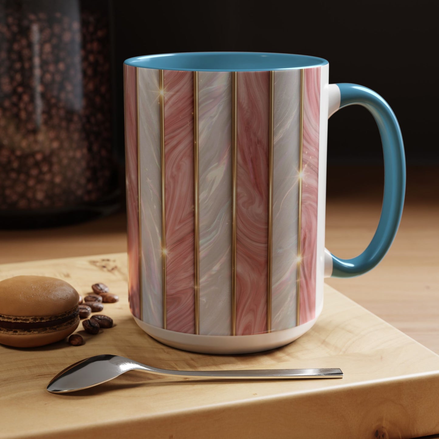 Pink Marble Coffee Mug, Gold Stripe Faux Agate Cup, Glam Desk Accessory, Elegant Tea Mug, Luxury Gift for Her, Chic Office Desk Decor