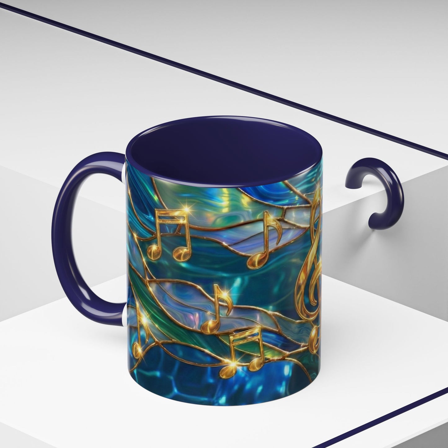 Music Notes Mug, Stained Glass Music Coffee Mug, Musical Gift Mug, Music Lover Cup, Music Teacher Gift, Artistic Coffee Mug