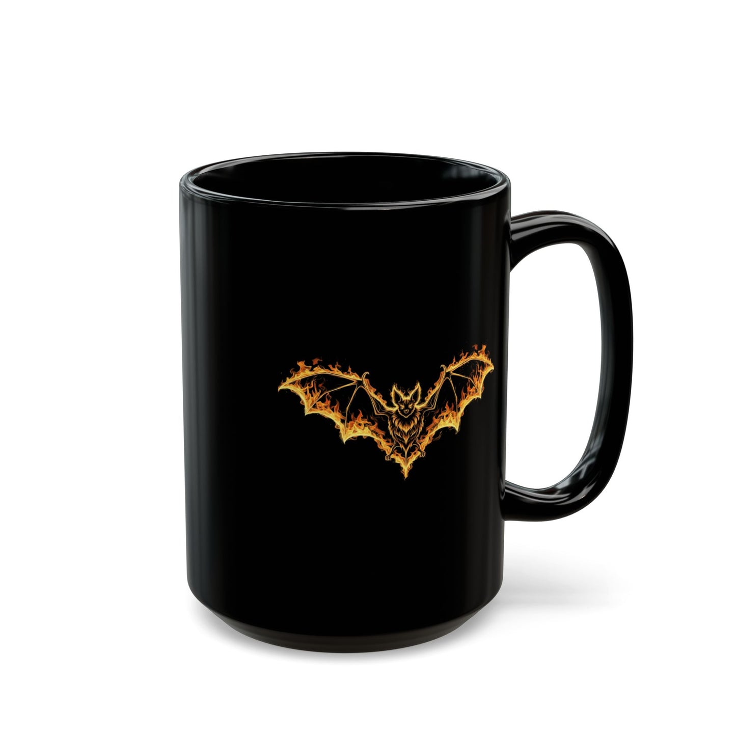 Flaming Bat Mug - Gothic Fire Bat Coffee Cup, Halloween Bat Mug, Spooky Gothic Horror Gift, Vampire Aesthetic Mug, 11oz and 15oz Black