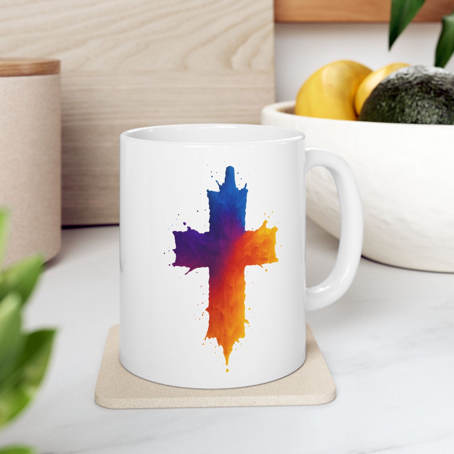 Christian Coffee Mug Watercolor Cross Mug Faith-Based Gift for Him or Her Inspirational Religious Drinkware Scripture Mug