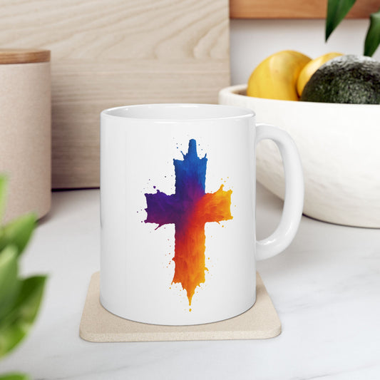 Christian Coffee Mug Watercolor Cross Mug Faith-Based Gift for Him or Her Inspirational Religious Drinkware Scripture Mug