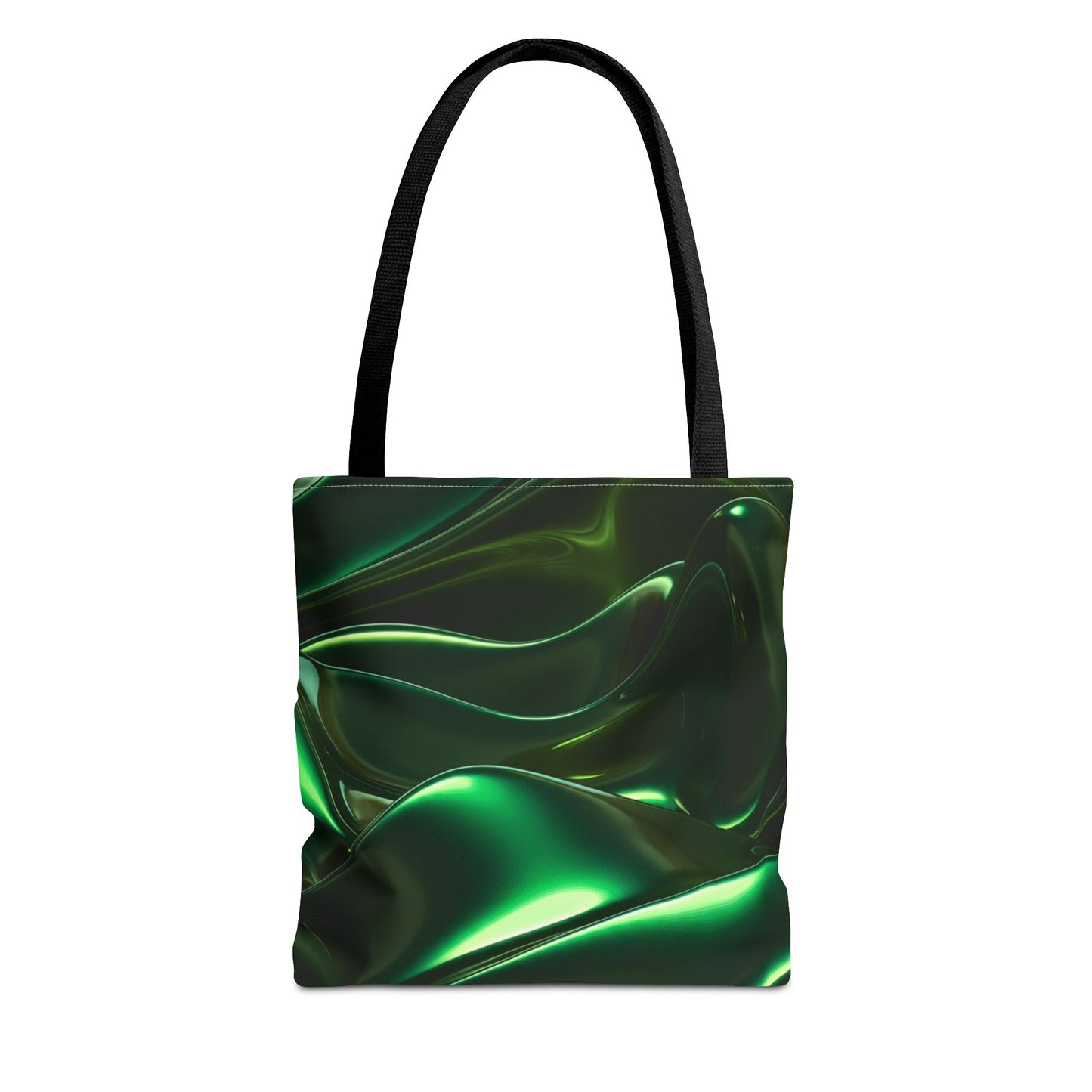 Futuristic Green Tote Bag - Abstract Metallic Wave Art Tote - Glossy Cyber Aesthetic Bag, Techwear Vibes, Edgy Gamer Gift, Trendy Street Style
