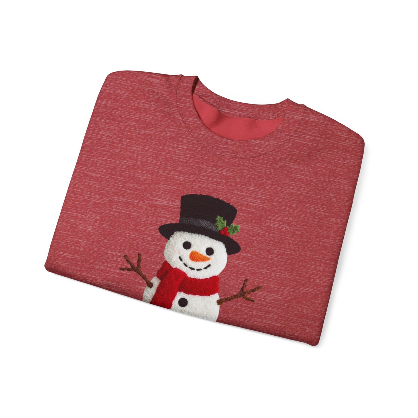 Faux Patchwork Crochet Snowman Sweatshirt, Winter Snowman Crewneck, Cozy Holiday Sweater, Christmas Sweatshirt, Festive Winter Shirt, unisex gift