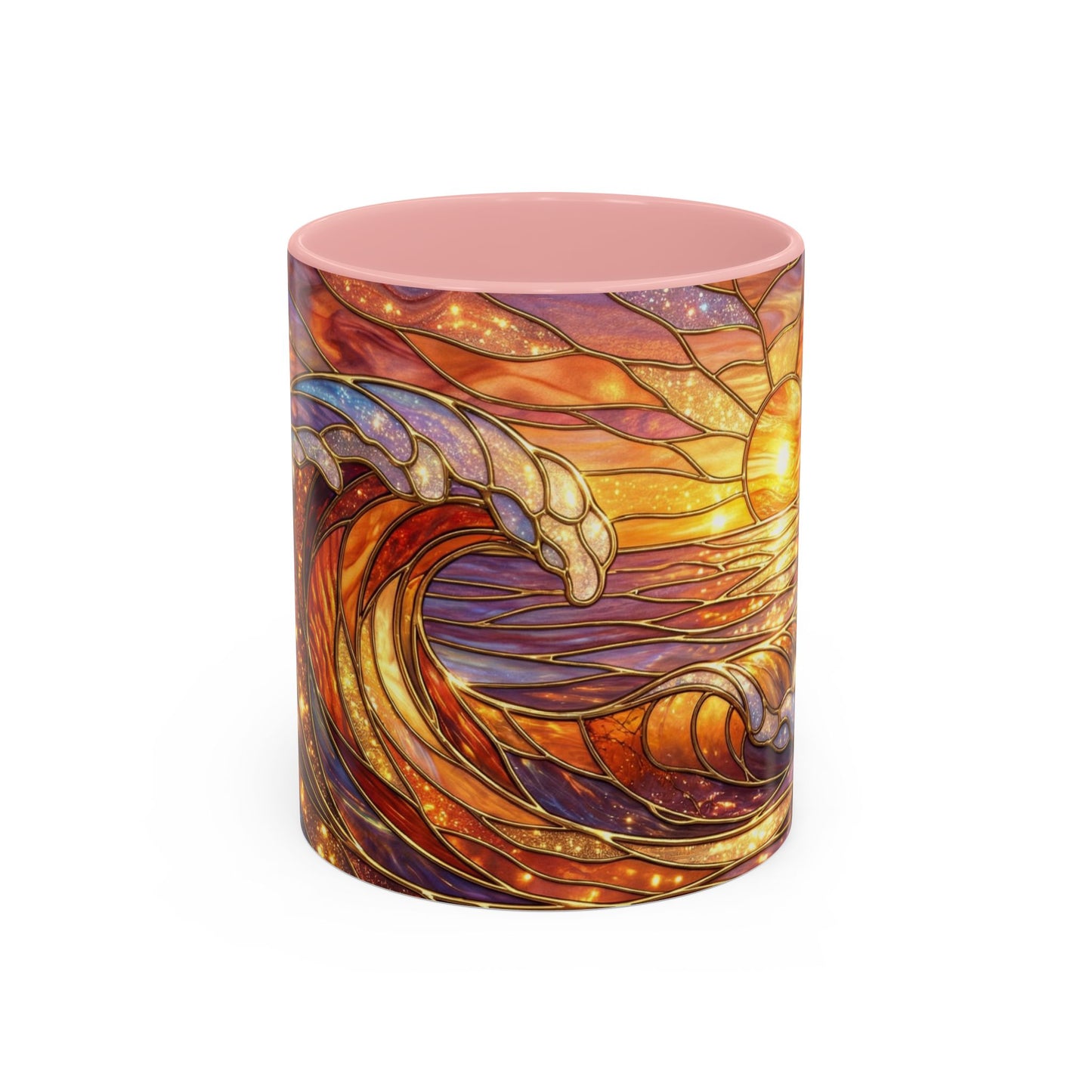 Stained Glass Wave Mug, Ocean Sunset Coffee Cup, Vibrant Beach Art, Sea Lover Gift, Mosaic Tea Cup, Summer Kitchen Decor, Nature Drinkware