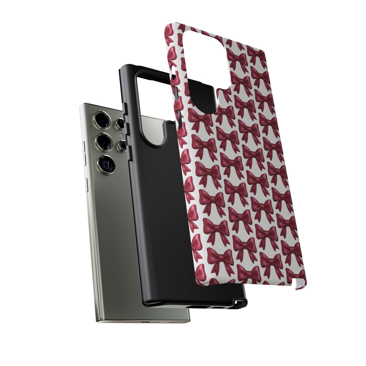 Coquette Samsung Case - Burgundy Bow Pattern Phone Cover, Girly Soft Aesthetic Gift, Cute Galaxy Case for Her