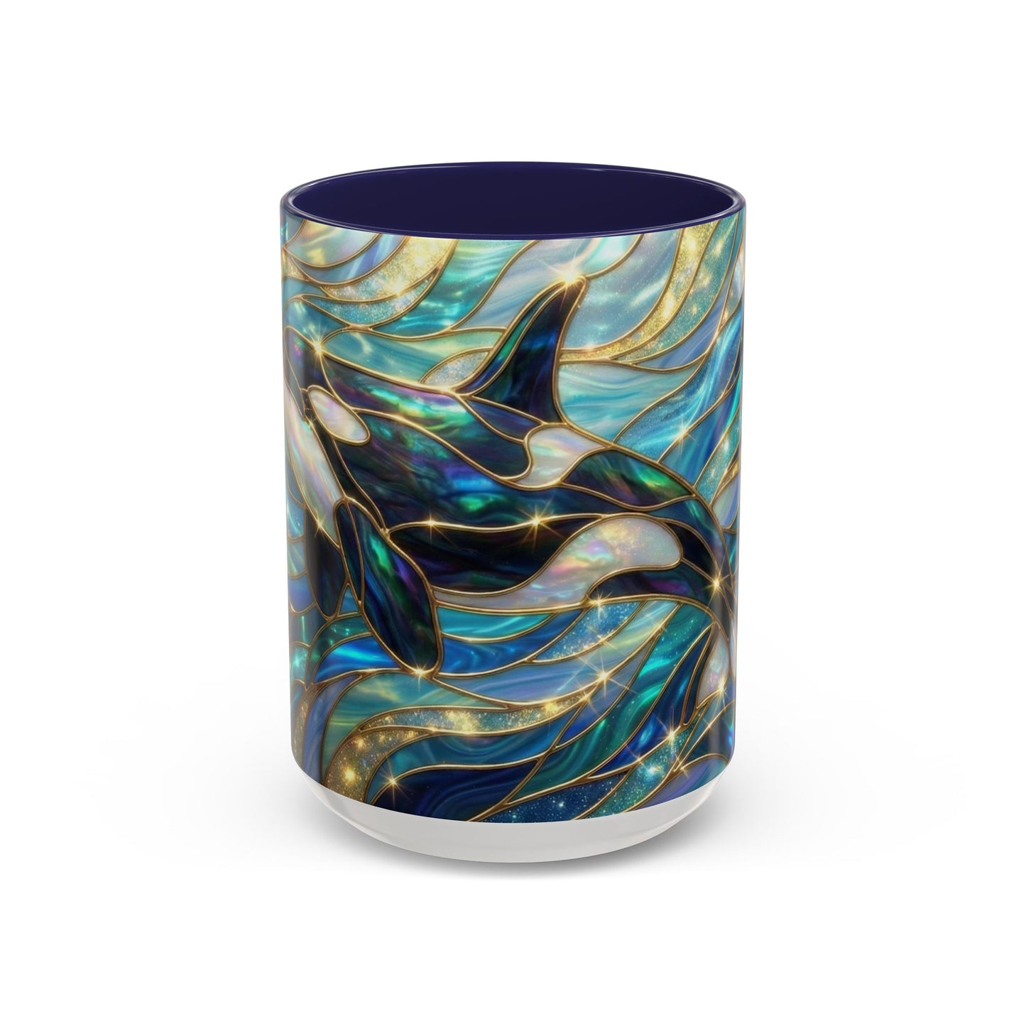 Orca Coffee Mug, Killer Whale Mug, Stained Glass Orca Art Mug, Ocean Animal Coffee Cup, Marine Life Gift, 11oz 15oz Ceramic Mug