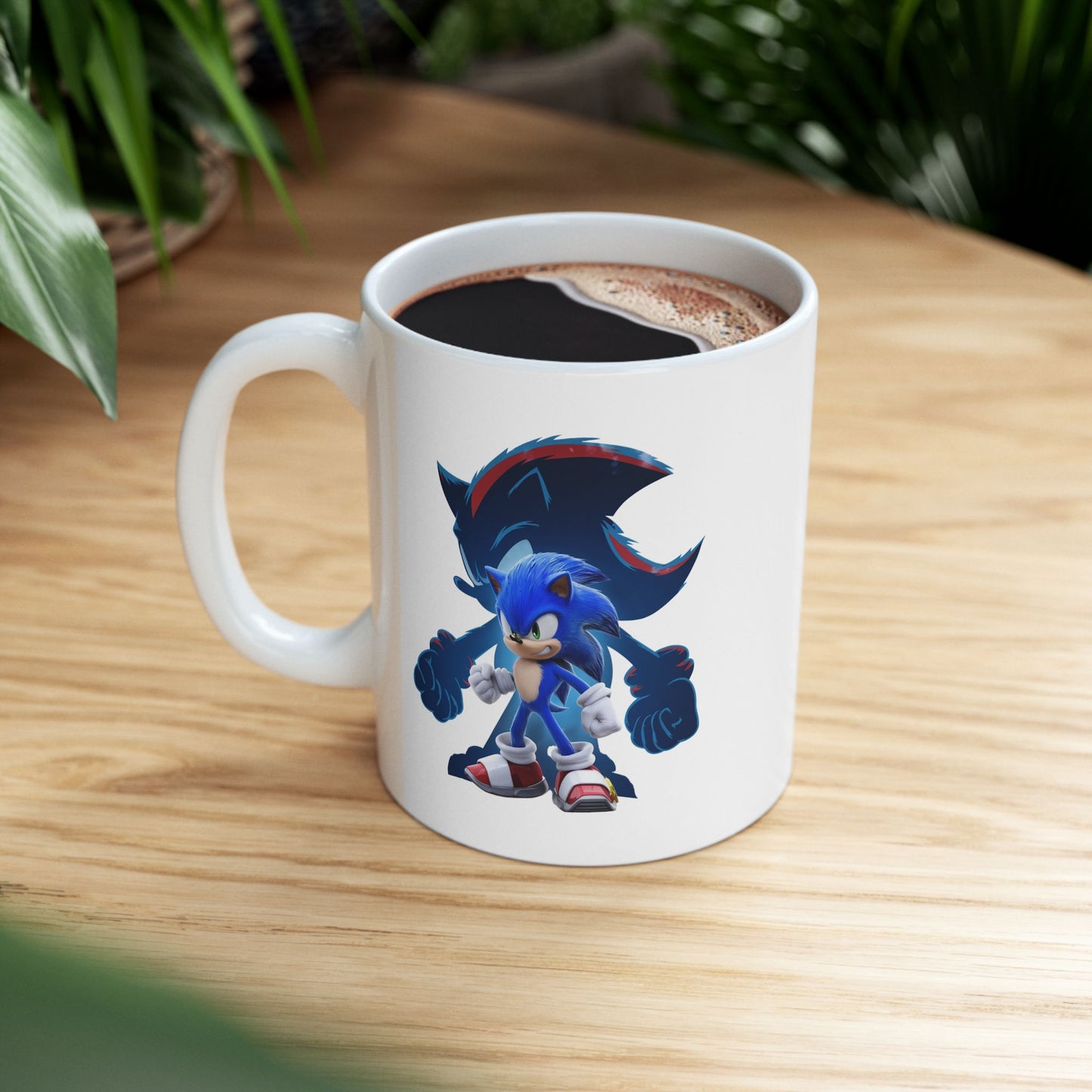 Blue Speed Hero Mug – Epic Gaming Hedgehog Coffee Cup with Dark Rival Silhouette – Video Game Inspired Gift for Fans & Collectors