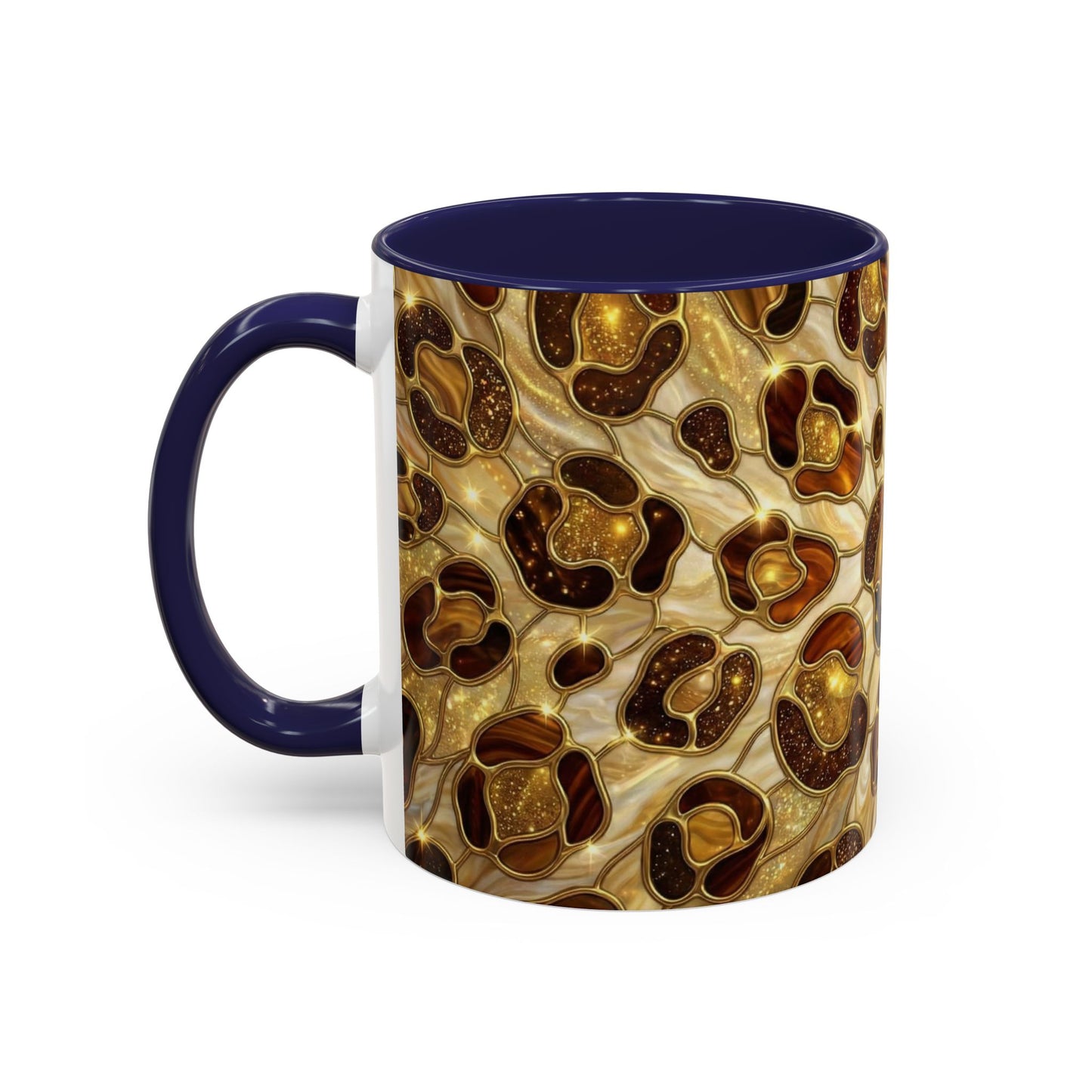 Stained Glass Leopard Print Mug, Gold Cheetah Coffee Cup, Luxury Animal Print Gift, Glam Mosaic Tea Mug, Trendy Desk Decor For Her Gifts