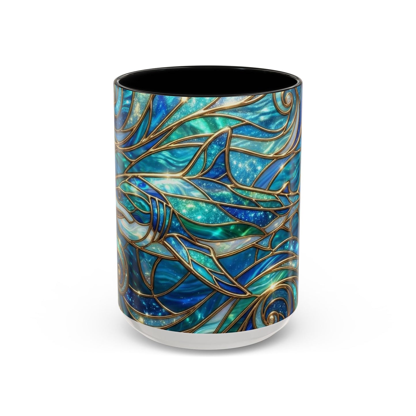 Stained Glass Shark Mug, Ocean Art Coffee Cup, Blue Shark Gift, Sea Life Ceramic Mug, Artistic Shark Design, Marine Lover Gift, Unique Ocean Mug