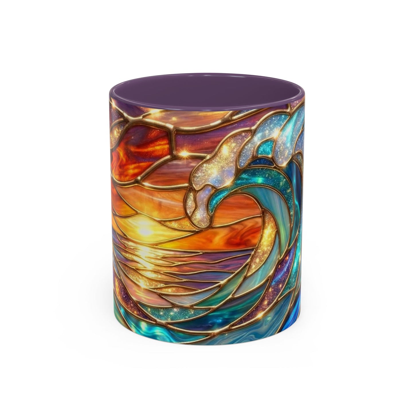 Stained Glass Wave Mug, Cosmic Ocean Coffee Cup, Celestial Sunrise Tea Mug, Surfer Beach Decor Gift, Starry Sea Art, Ocean Lover Cup