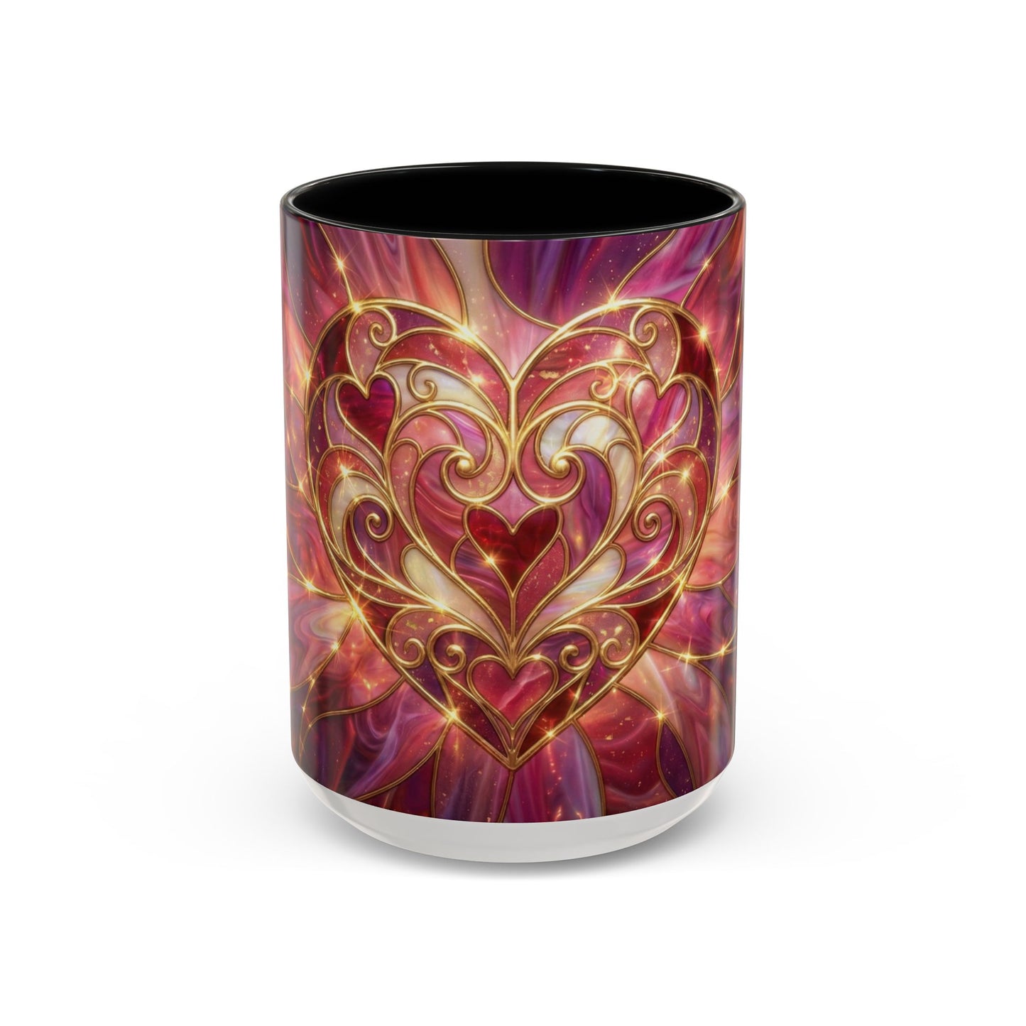 Stained Glass Heart Mug, Romantic Coffee Mug, Valentine Gift Mug, Love Heart Cup, Pink Aesthetic Mug, Anniversary Gift For Her