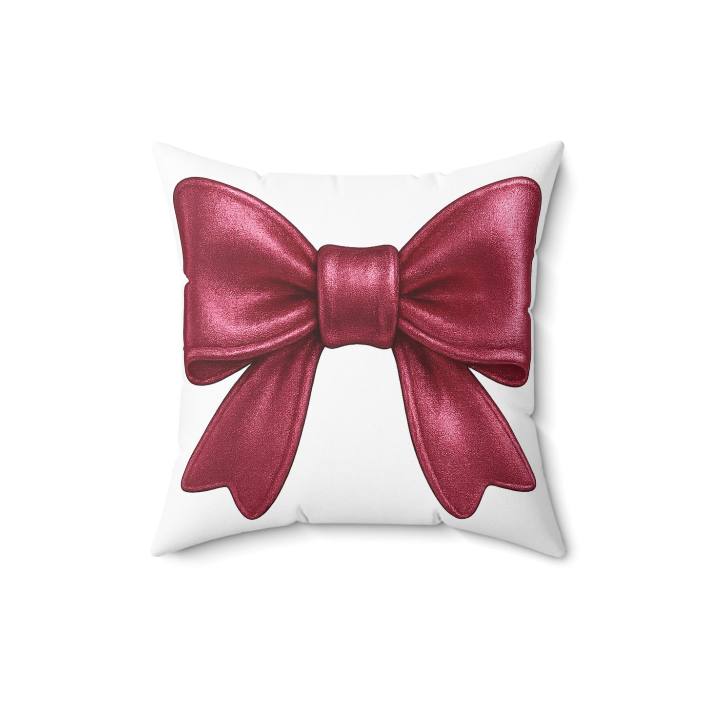 Red Bow Throw Pillow – Elegant Holiday Decor Accent | Shiny Satin-Look Ribbon Cushion | Christmas Gift for Her | Glam Bow Pillow Cover