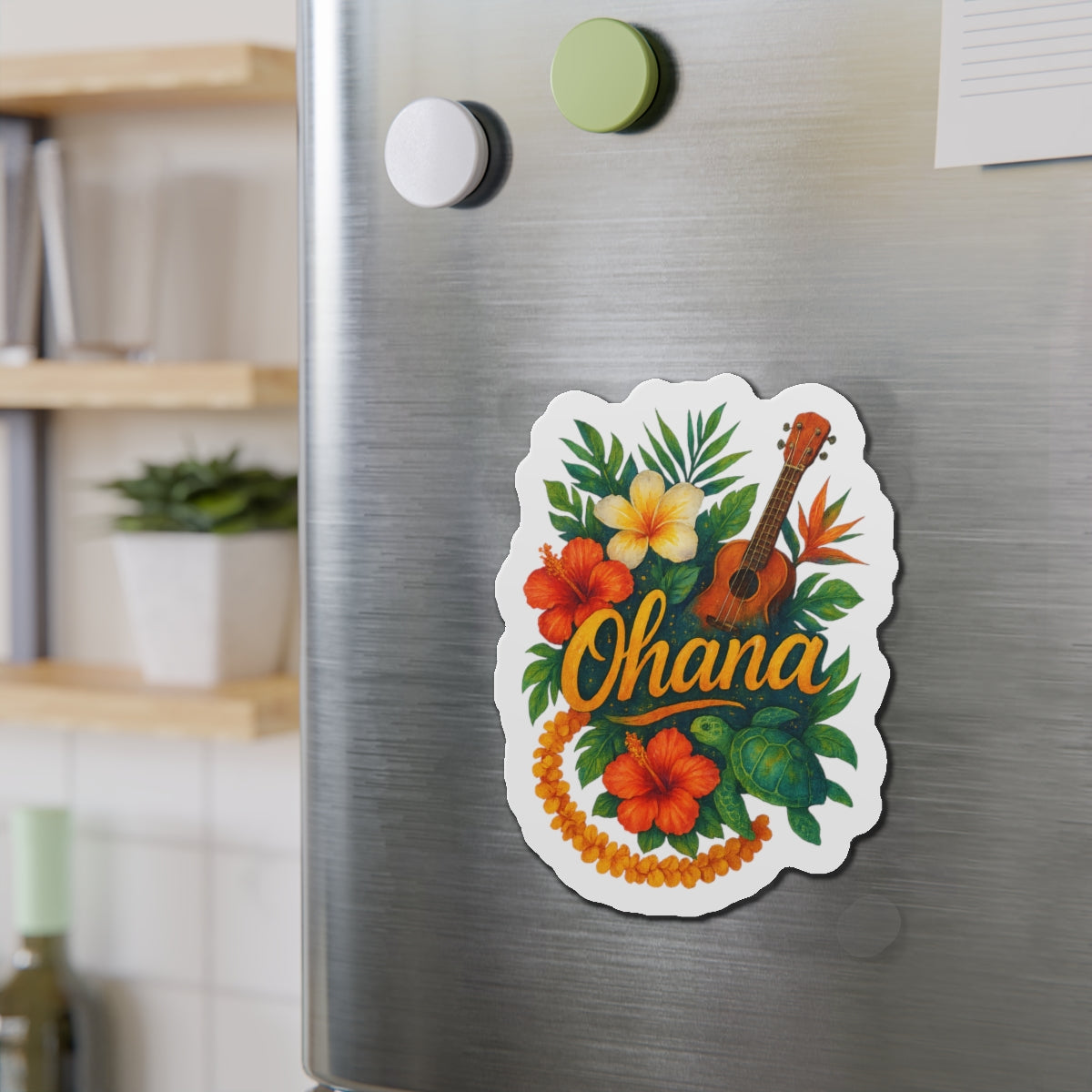 Ohana Magnet - Retro Hawaiian Sea Turtle & Palm Tree Magnet for Fridge or Locker - Tropical Family Gift, Beach Aesthetic Home Decor