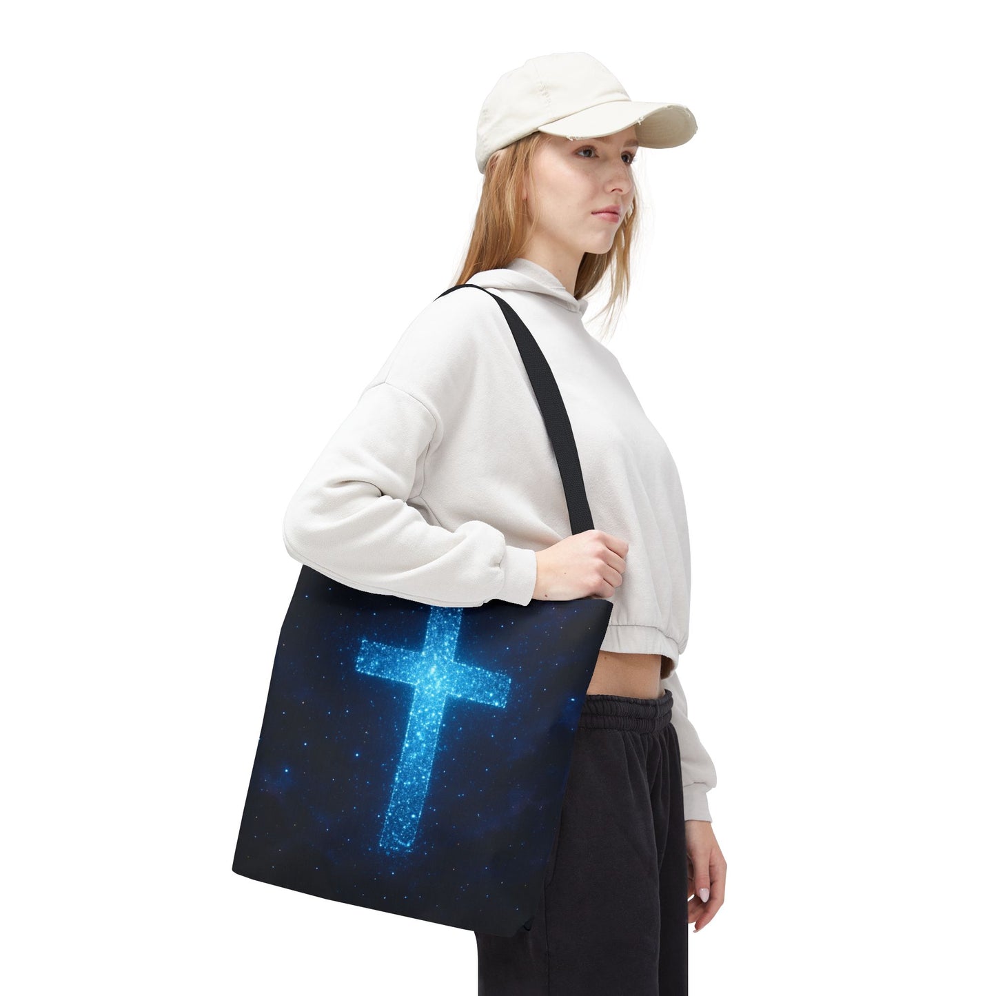 Sparkling Cross Tote Bag - Inspirational Blue Cosmic Bag Christian Tote Spiritual Bag Inspirational Tote Bag