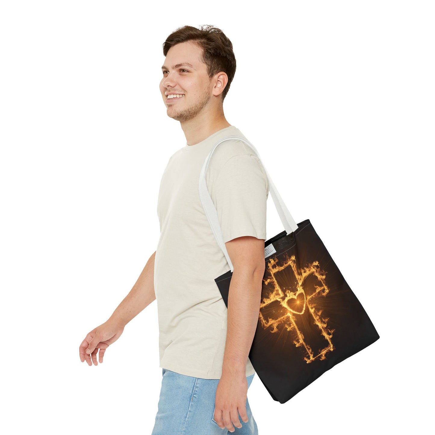 Stylish Flame Cross Tote Bag - Faith-Inspired Fashion