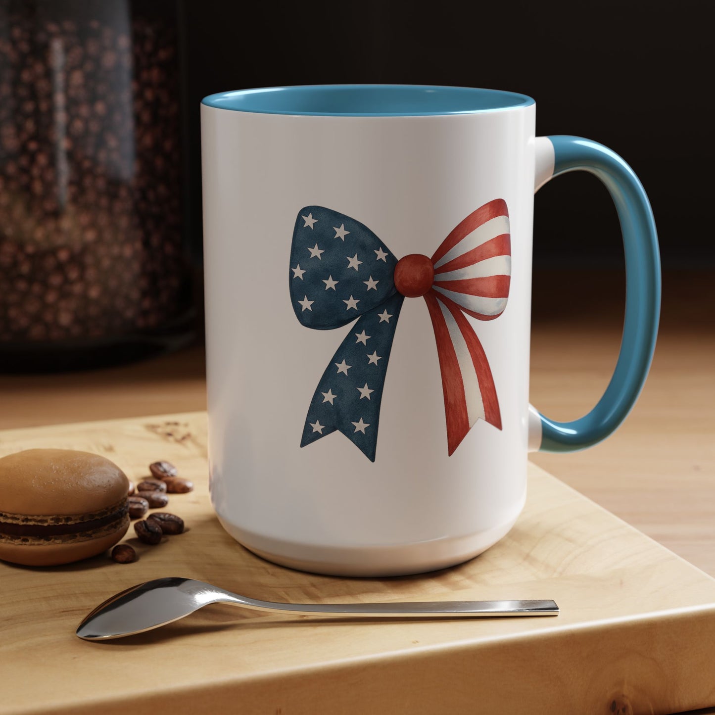Patriotic Bow Mug | 4th of July Coffee Mug | American Flag Mug | USA Stars Stripes Cup | July 4th Gift Idea | Red White Blue Drinkware