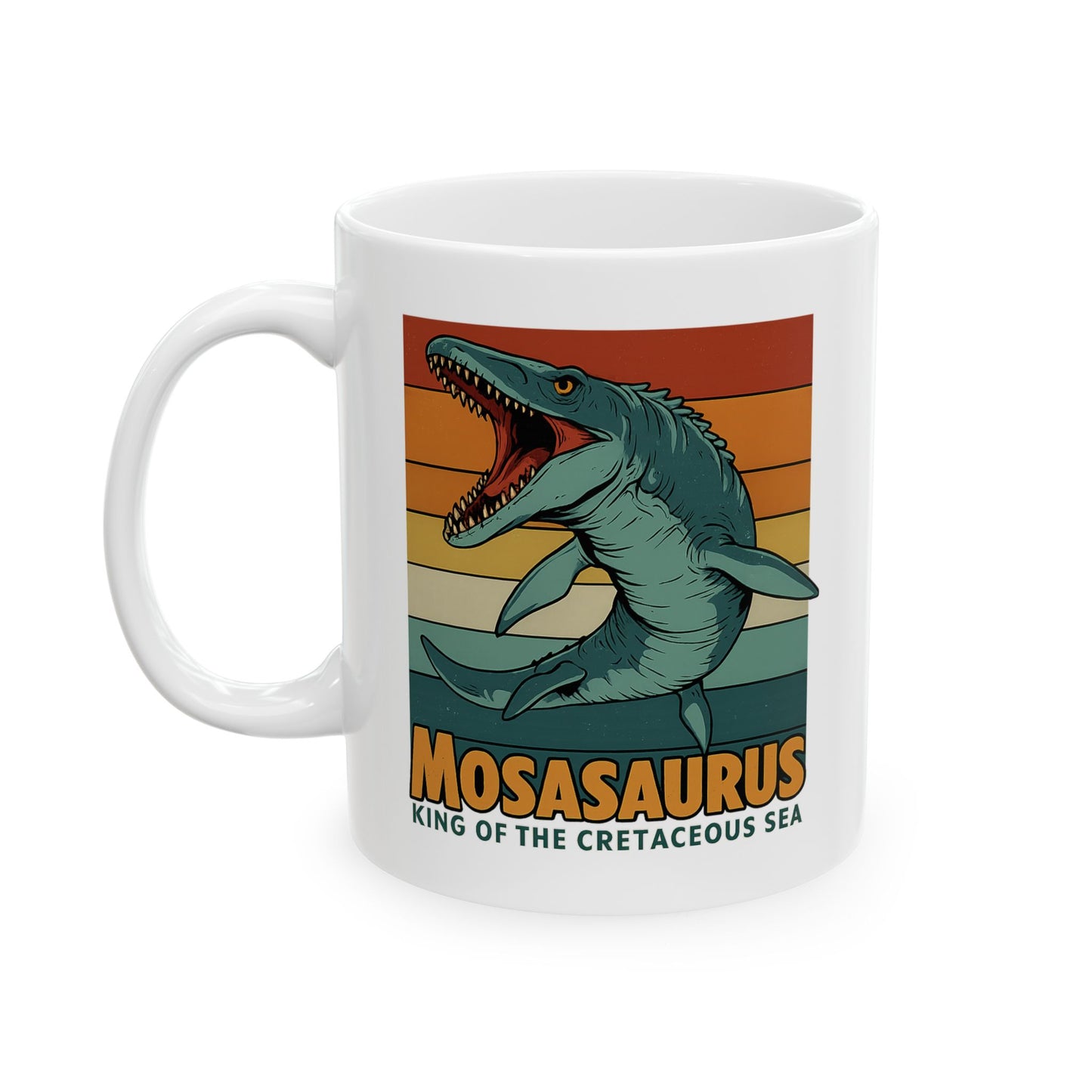 Retro Mosasaurus Mug - Ocean Beast Ceramic Coffee Cup 11oz/15oz | Jurassic Sea Monster Gift for Dinosaur Lovers Marine Mug