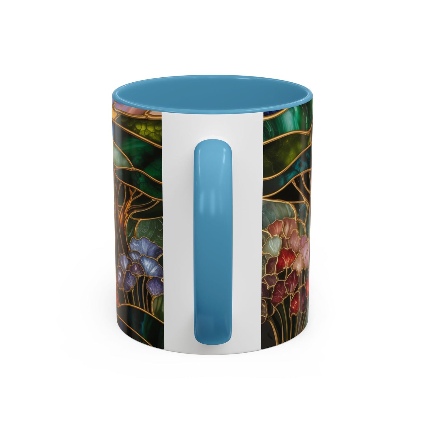 Stained Glass Woodland Forest Mug, Tree & Flowers Coffee Cup, Nature Lover Gift, Artistic Woodland Art Mug, Rustic Home Decor Mug